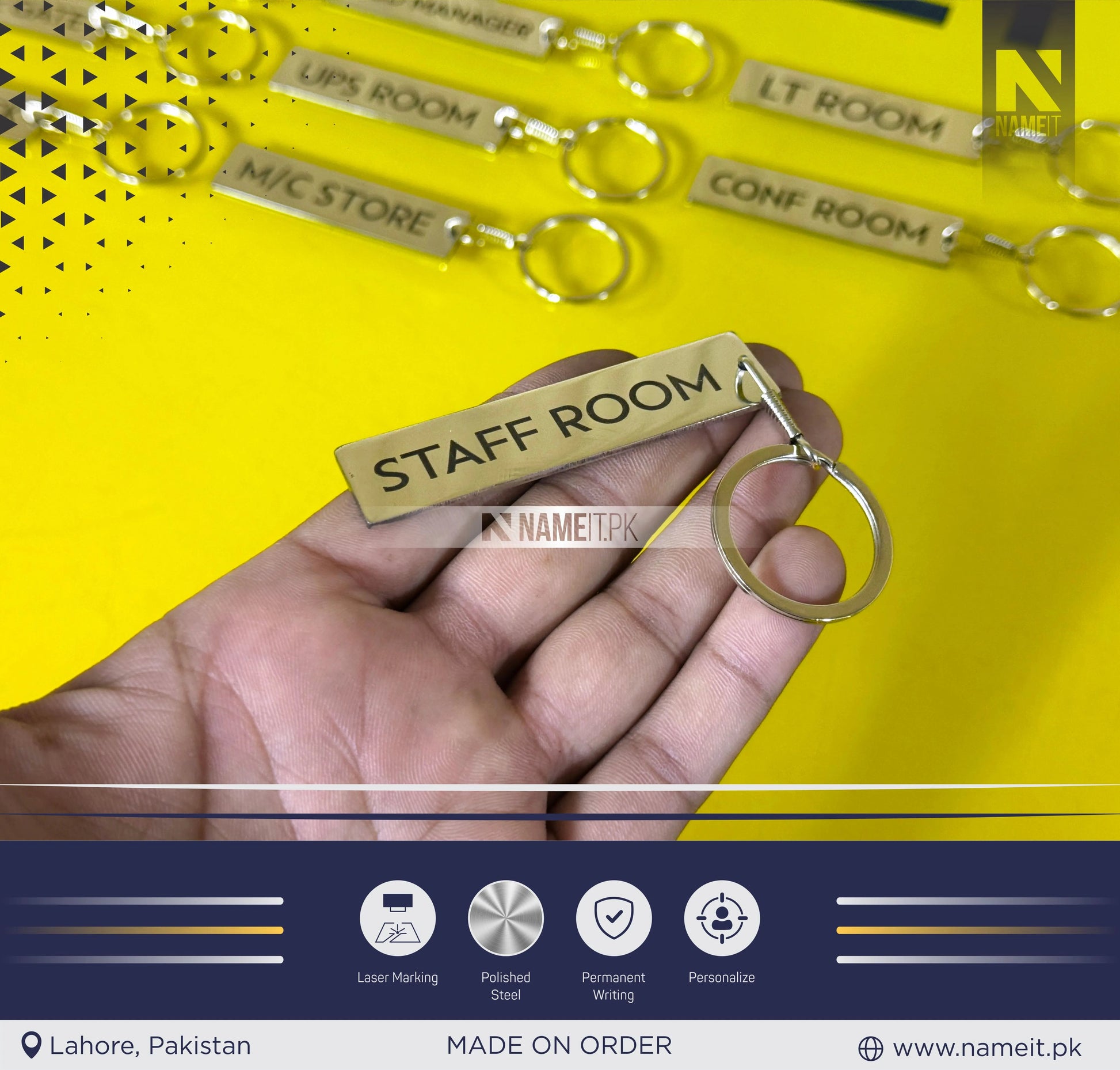 Personalized Office Door Keychain, Custom Metal Key Tag with Room Name & Numbers, Ideal for Unique Office,School Gift !! NAMEIT PAKISTAN