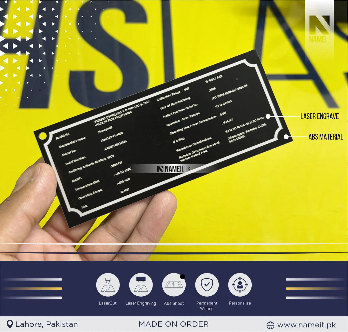Custom Laser Engraved ABS Industrial Nameplate | Personalized Equipment Identification Plate | Durable Machine Data Plate | Custom Technical Information Label | Industrial Asset Tag | Machinery Specification Plate