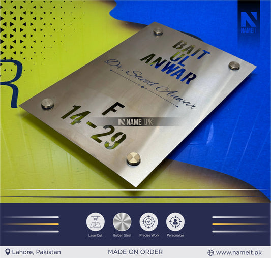 Personalized Laser Cut Name Plate Stainless Steel, indoor & outdoor, Office name Plate, House Name Plate