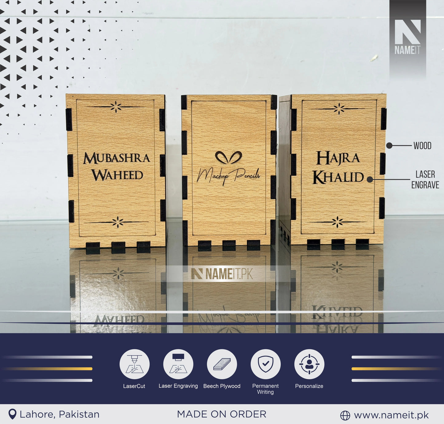 Pen Holder | Personalized Laser Engraved Cosmetic Storage Box | Custom Name Gift Box