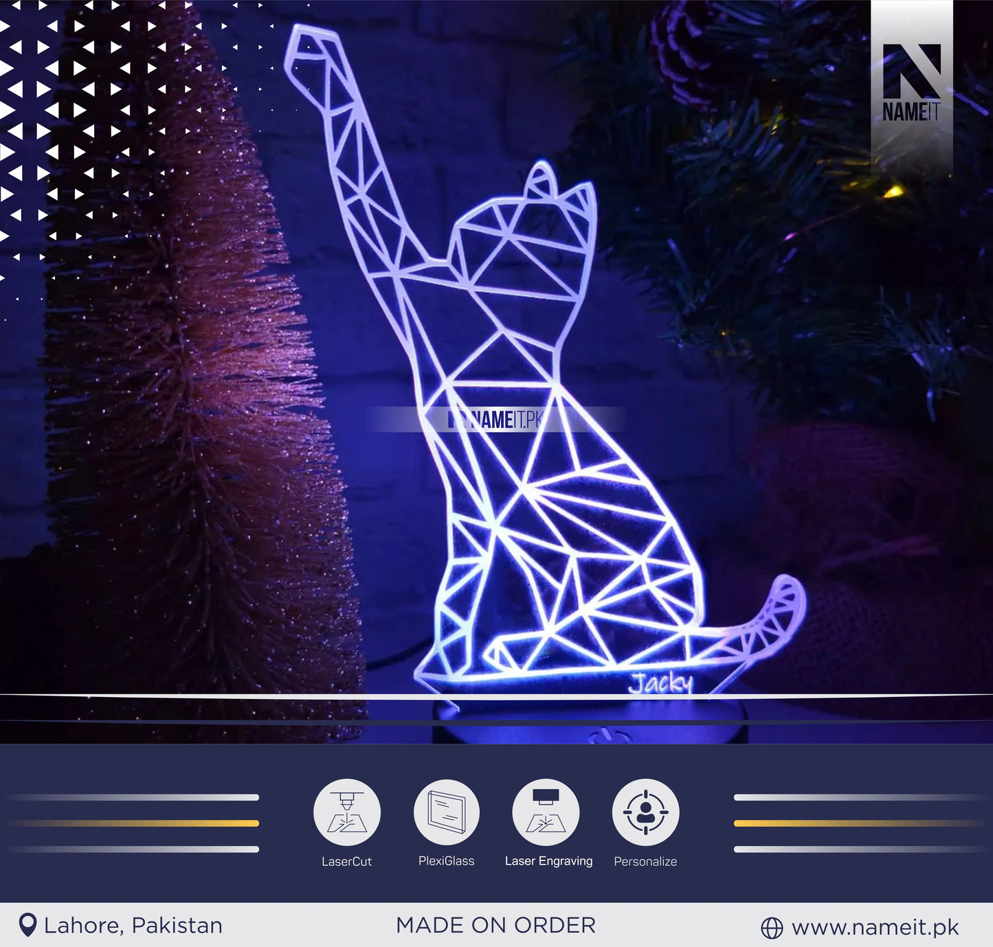 Cat LED Light Lamp, Cat geometric lamp, Kitty lamp, Cat lovers gift, Cat illusion home decor, pet led, 3d effect cat light, diamond cat led