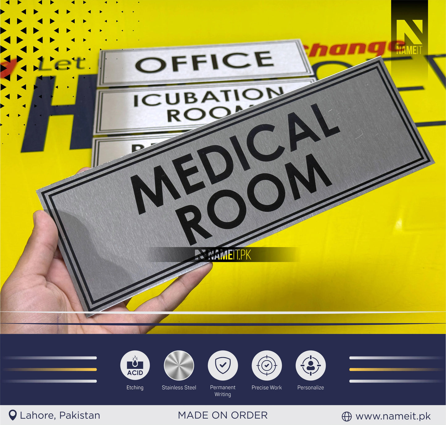 Personalized Name Plate Stainless Steel, indoor & outdoor, Office name Plate, House Name Plate