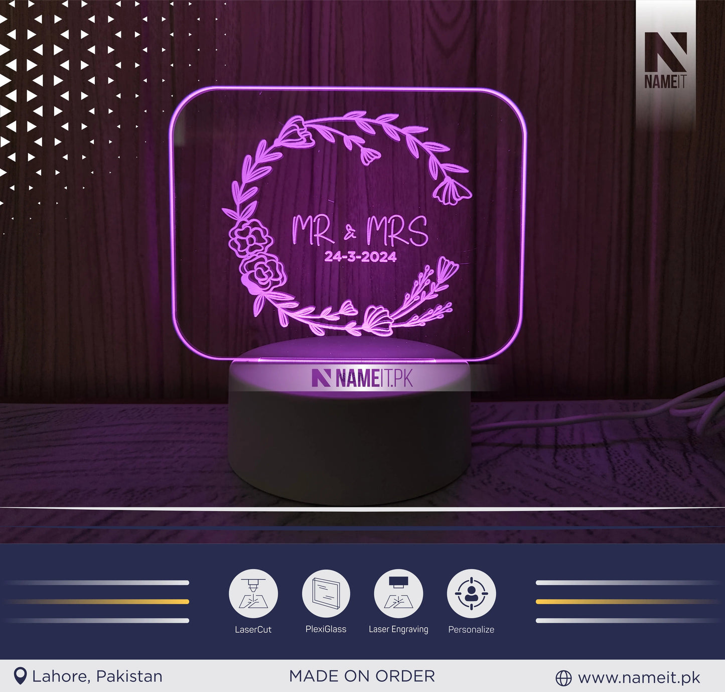 Personalized Lamp Led - Anniversary Gift for Couple - Gift for Him - Acrylic Night Lamp - Gift for Her NAMEIT PAKISTAN