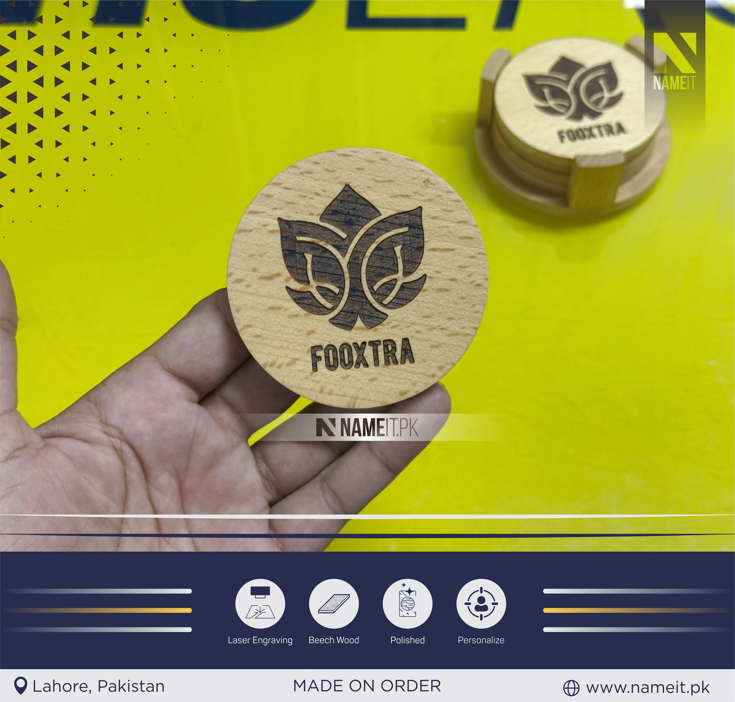 Wooden Tea Coasters With Custom Name,Initial,Logo, Personalized Coaster, Engraved Coffee Cup Plate, Afternoon Tea Heat Insulation Mat, Event Gift, Tea Lover Gift