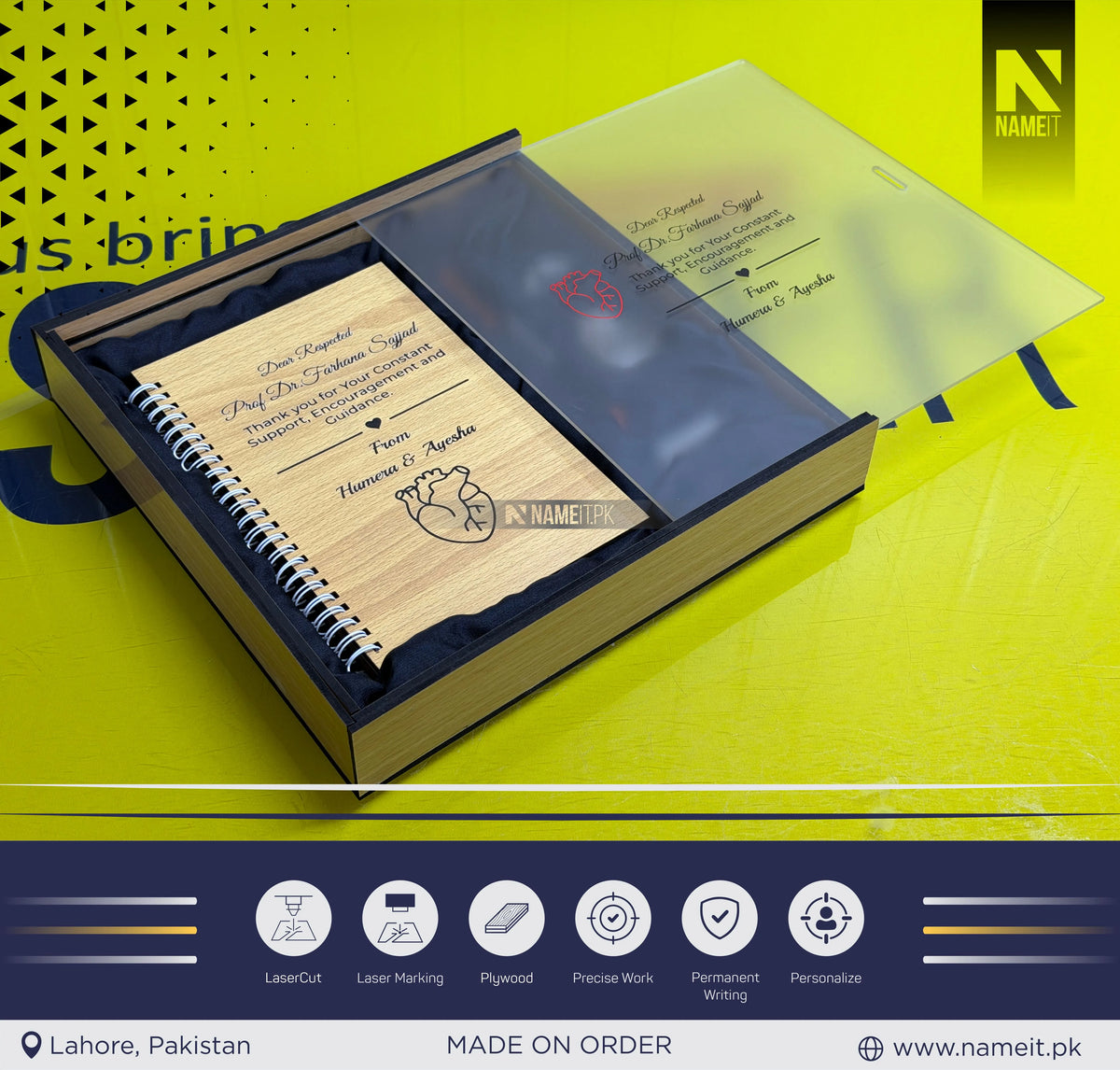 Gift Box, Luxury Customized Wooden Gift Box with Personalized Diary, Pen, Keyring & USB