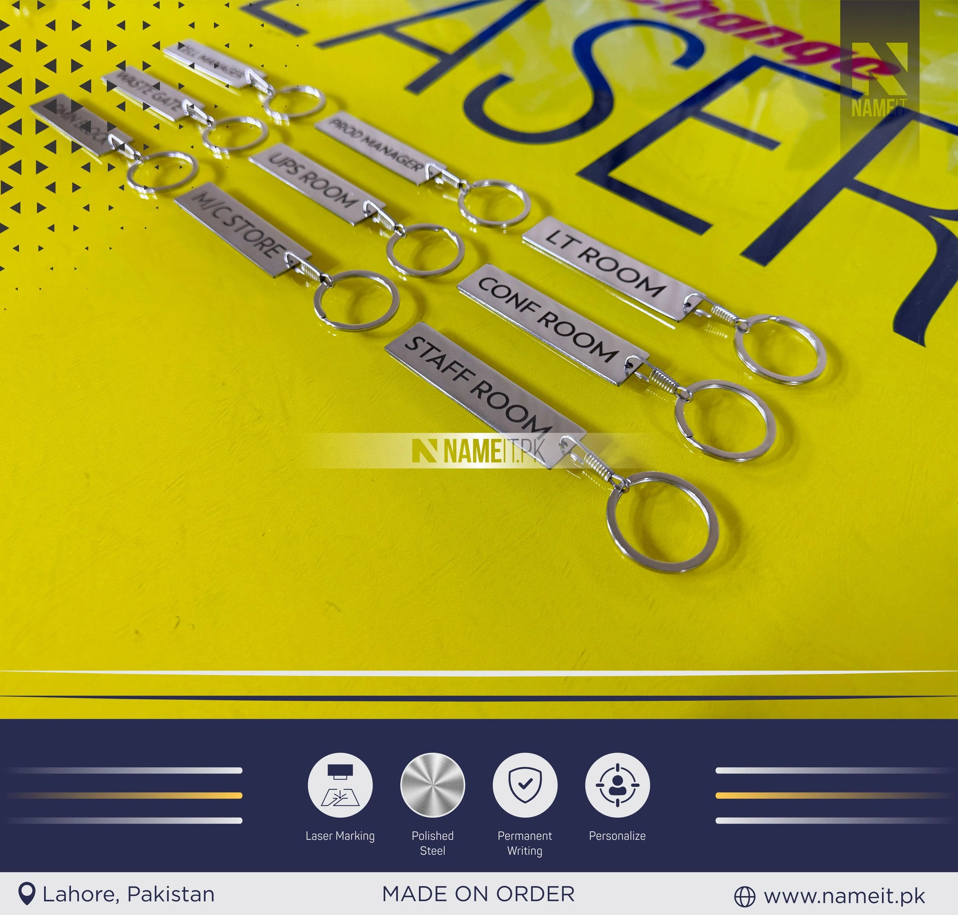 Personalized Office Door Keychain, Custom Metal Key Tag with Room Name & Numbers, Ideal for Unique Office,School Gift !! NAMEIT PAKISTAN