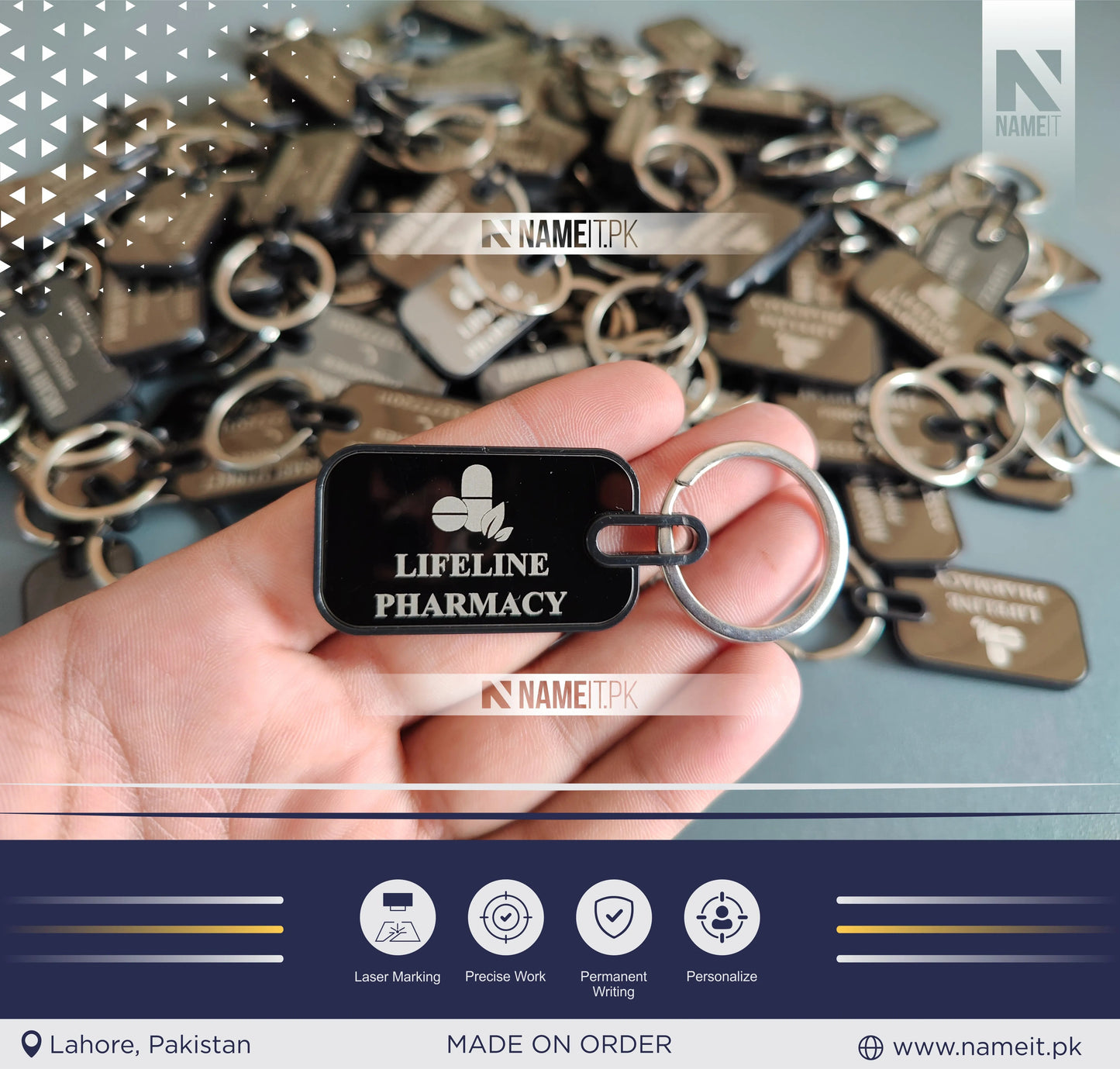Personalized Premium Metal Keychain, Business Logo, Name, Custom Marketing Business Merchandise, NAMEIT PAKISTAN