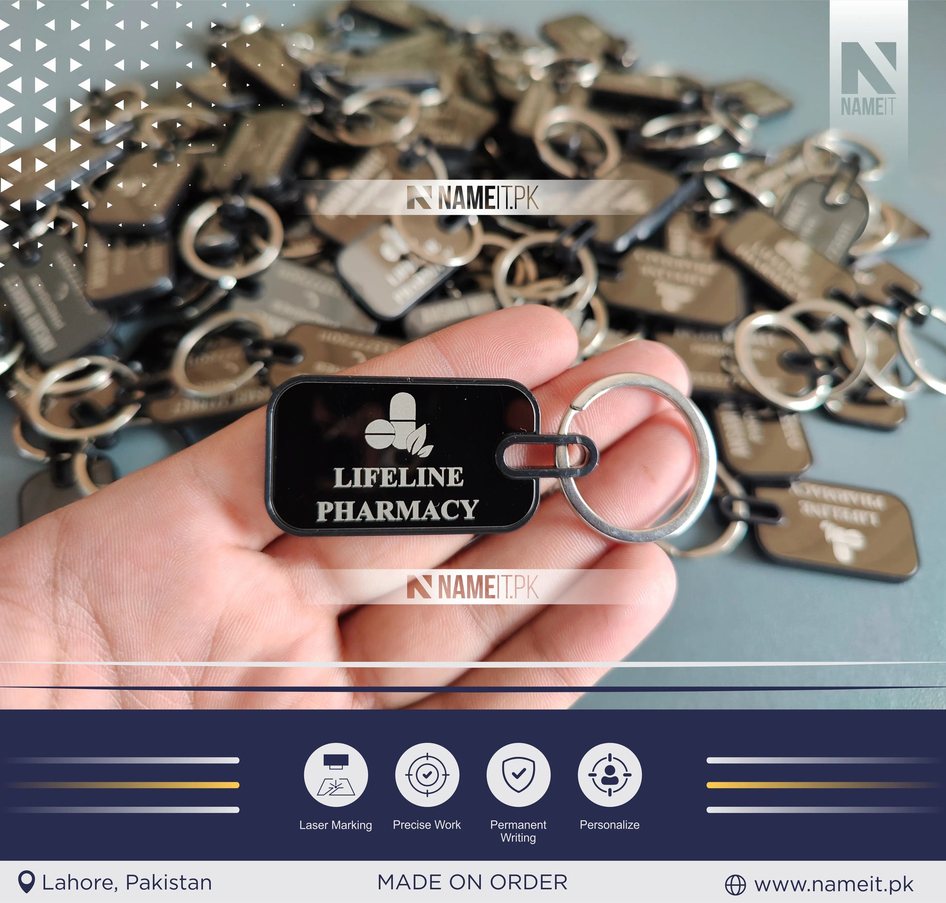 Personalized Premium Metal Keychain, Business Logo, Name, Custom Marketing Business Merchandise, NAMEIT PAKISTAN