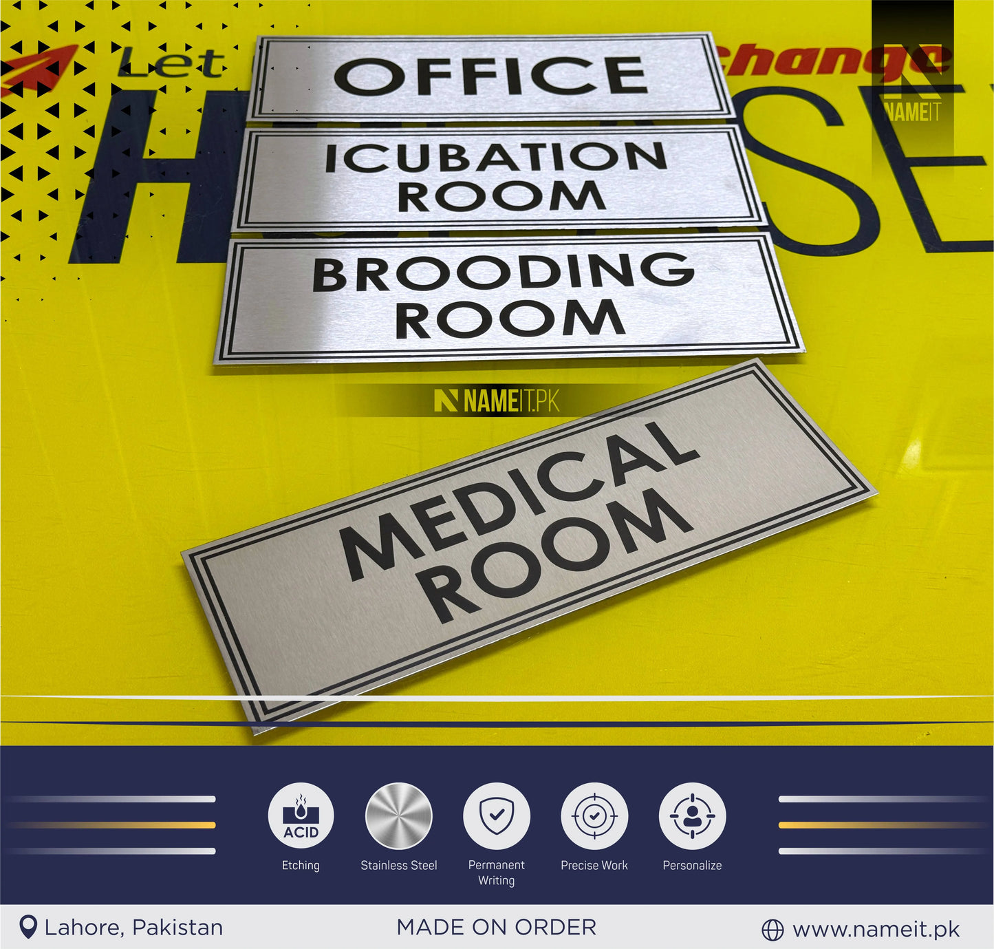 Personalized Name Plate Stainless Steel, indoor & outdoor, Office name Plate, House Name Plate