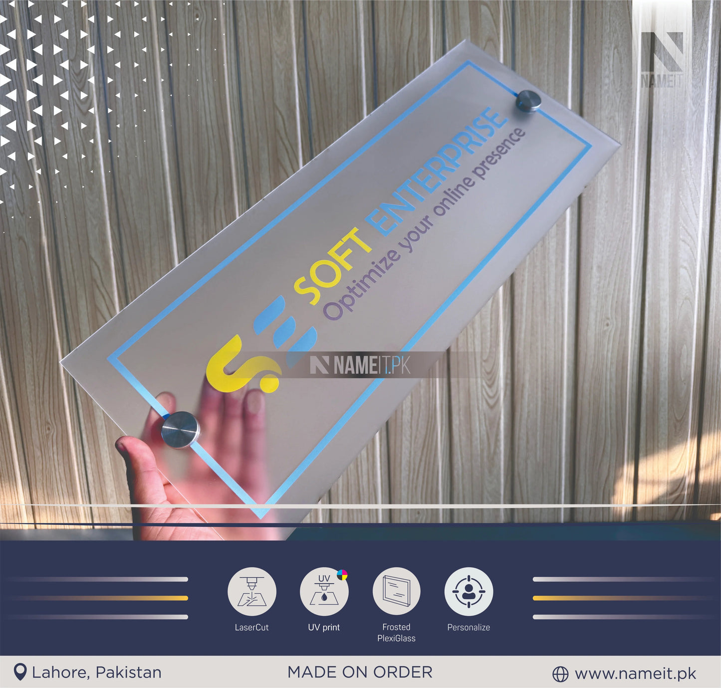 Business Logo Sign plate, Door Wall Sign, Custom Logo Acrylic Business Signage, Frosted Acrylic, Wall Hanging Business Office NAMEIT PAKISTAN