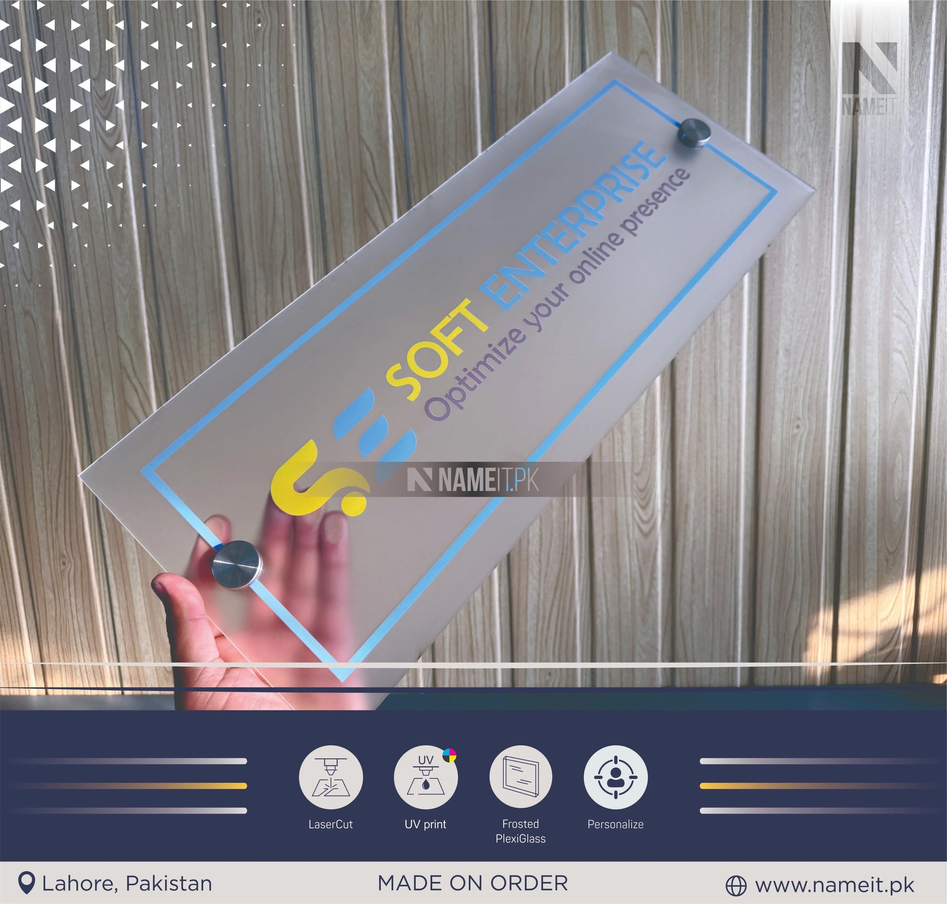Business Logo Sign plate, Door Wall Sign, Custom Logo Acrylic Business Signage, Frosted Acrylic, Wall Hanging Business Office NAMEIT PAKISTAN