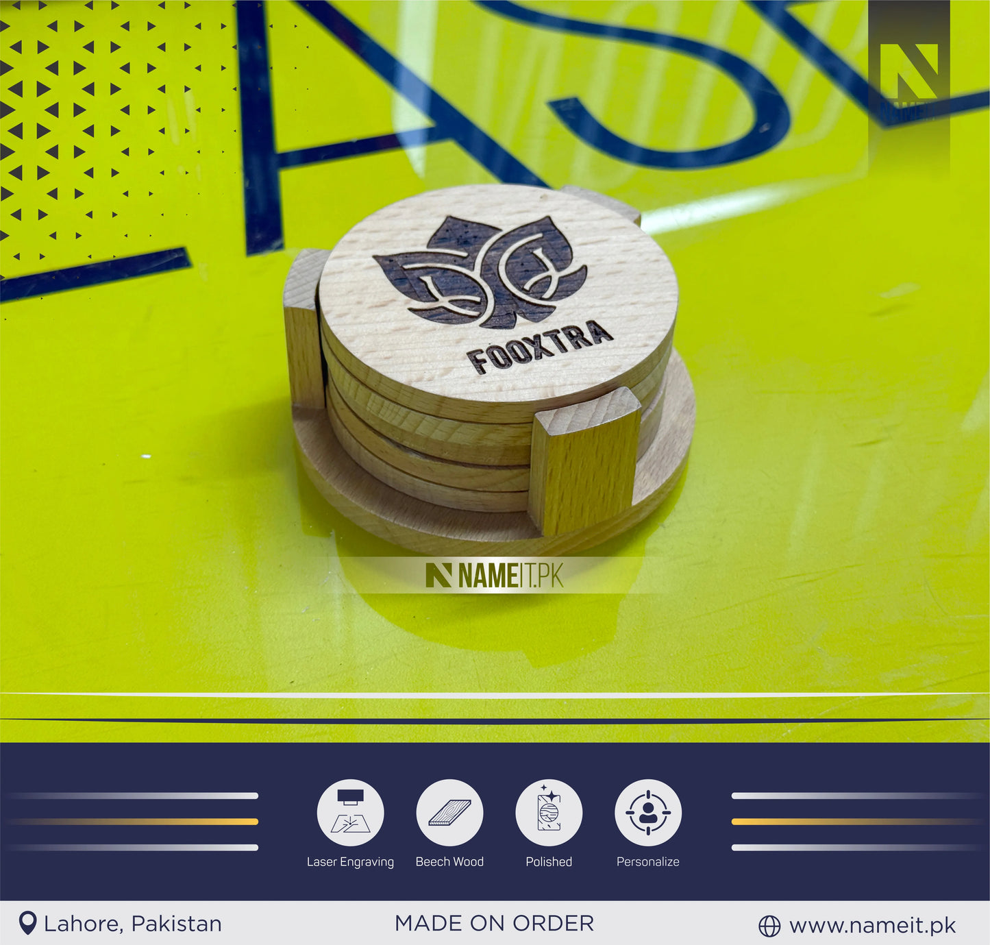 Wooden Tea Coasters With Custom Name,Initial,Logo, Personalized Coaster, Engraved Coffee Cup Plate, Afternoon Tea Heat Insulation Mat, Event Gift, Tea Lover Gift