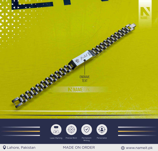 Personalized Rolex Style Stainless Steel Bracelet | Custom Laser Engraved Name & Photo Bracelet | Premium Gift for Men