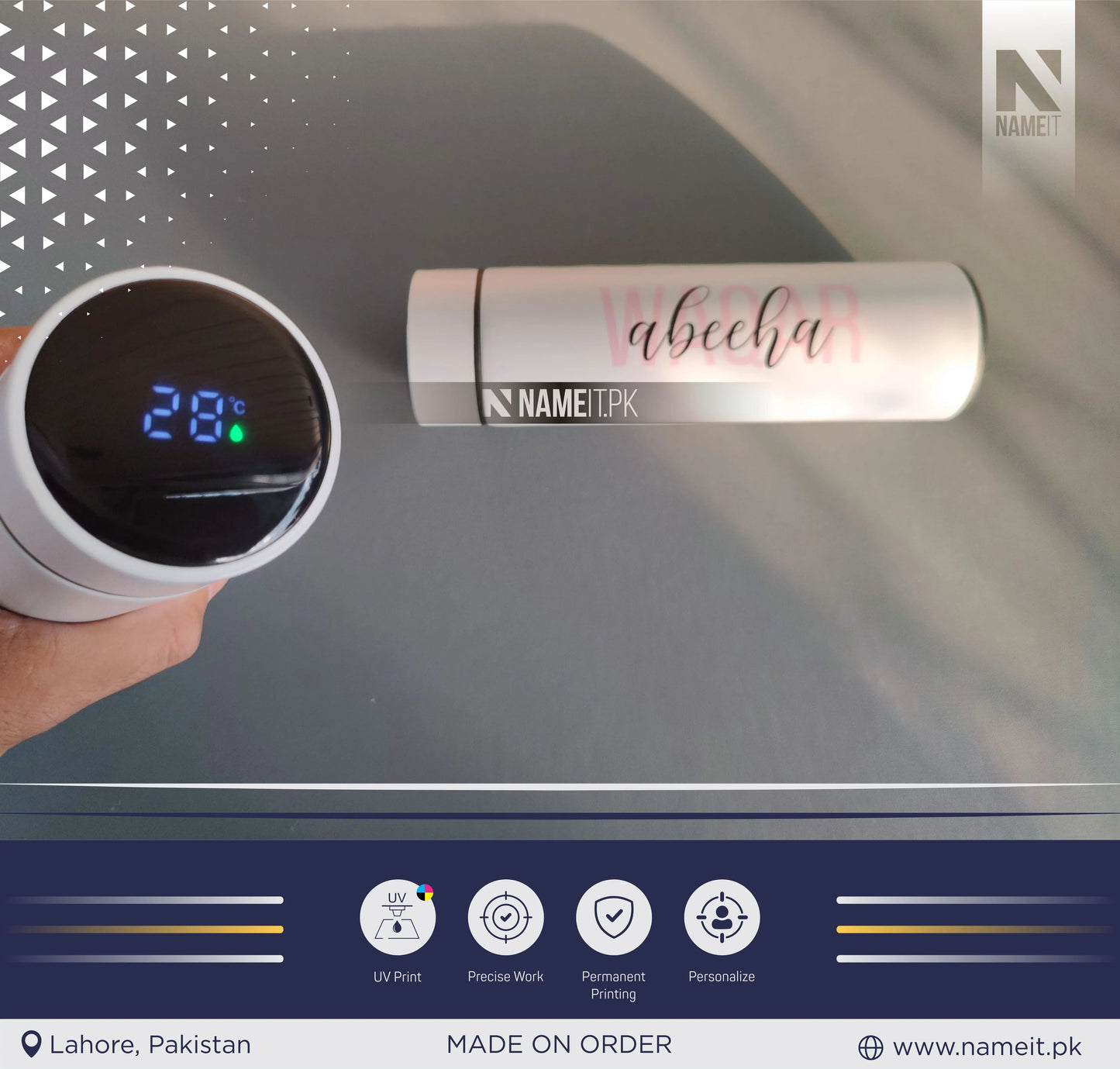Personalized Digital Temperature Display Thermos with Name and Date, Temperature Water Bottle , Round Printed Water Bottle NAMEIT PAKISTAN