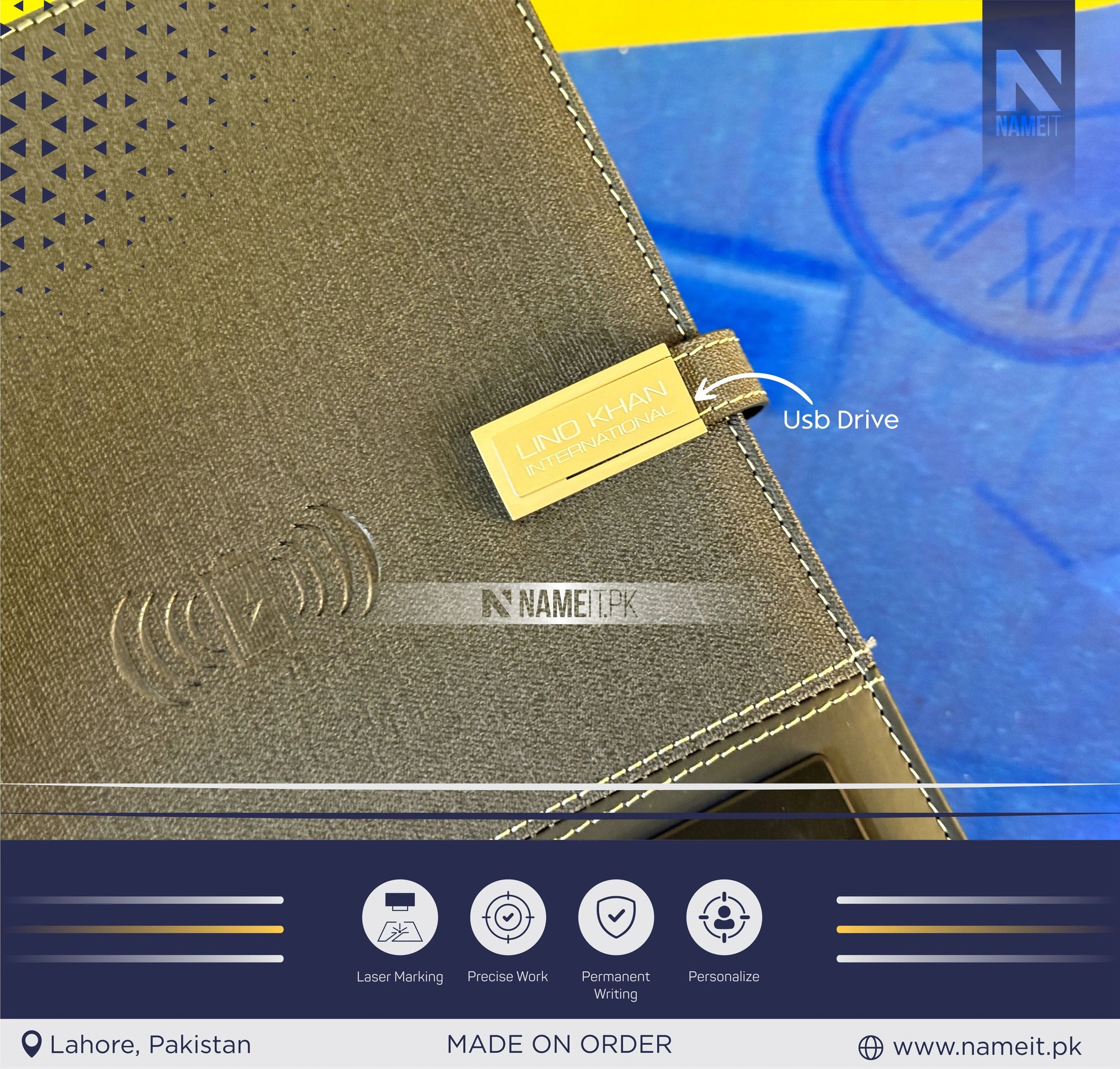 Diary, Personalized TechFolio, Diary with wireless Power Bank USB Drive, Lamp , Passport Pocket NAMEIT PAKISTAN