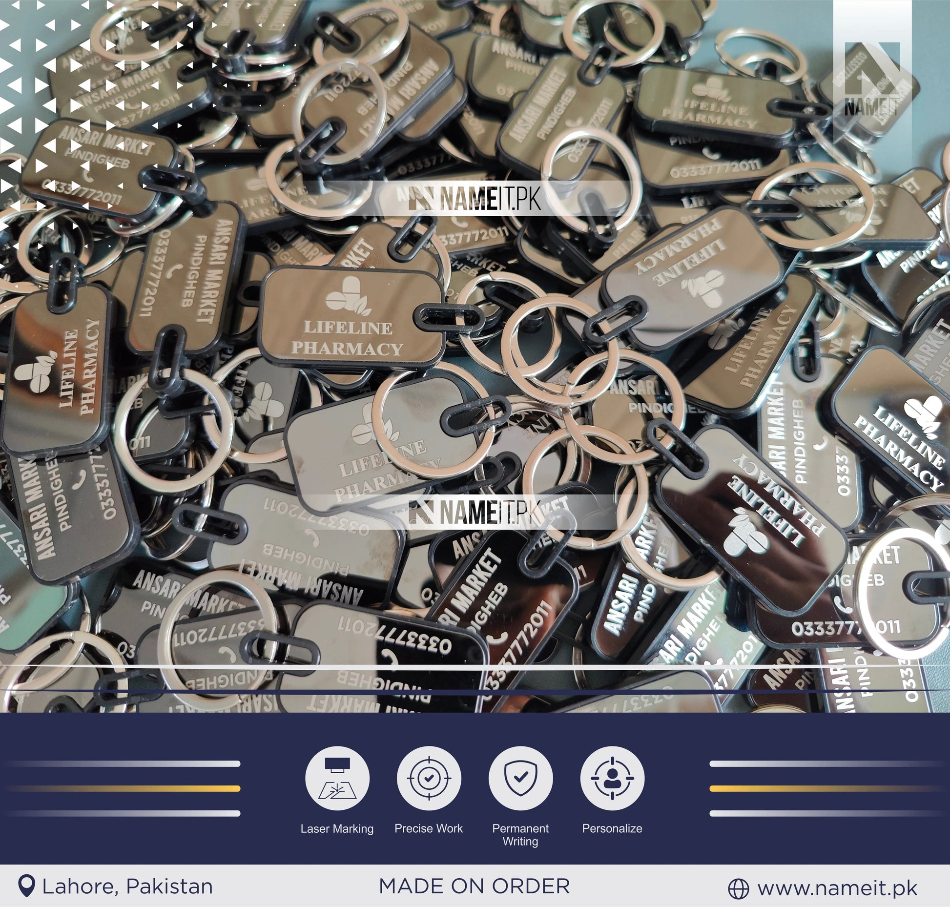 Personalized Premium Metal Keychain, Business Logo, Name, Custom Marketing Business Merchandise, NAMEIT PAKISTAN