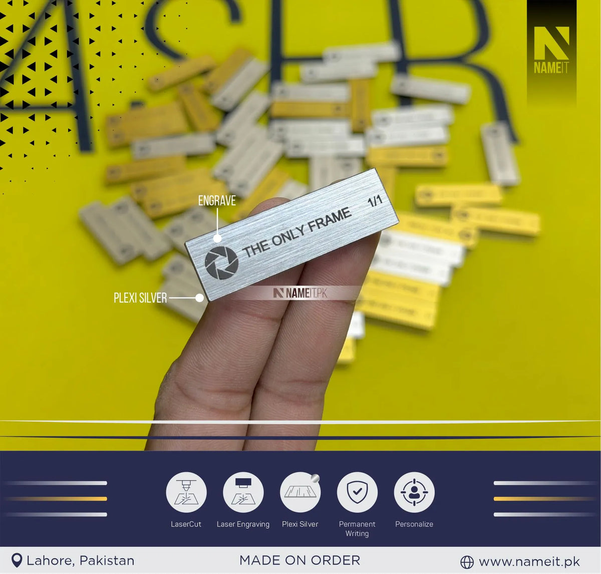 Customized Gold Acrylic Labels with Laser Engraved Logo, Personalized Branding Plates for Photography Equipment, Business Products, Corporate Branding &amp; Professional Identification