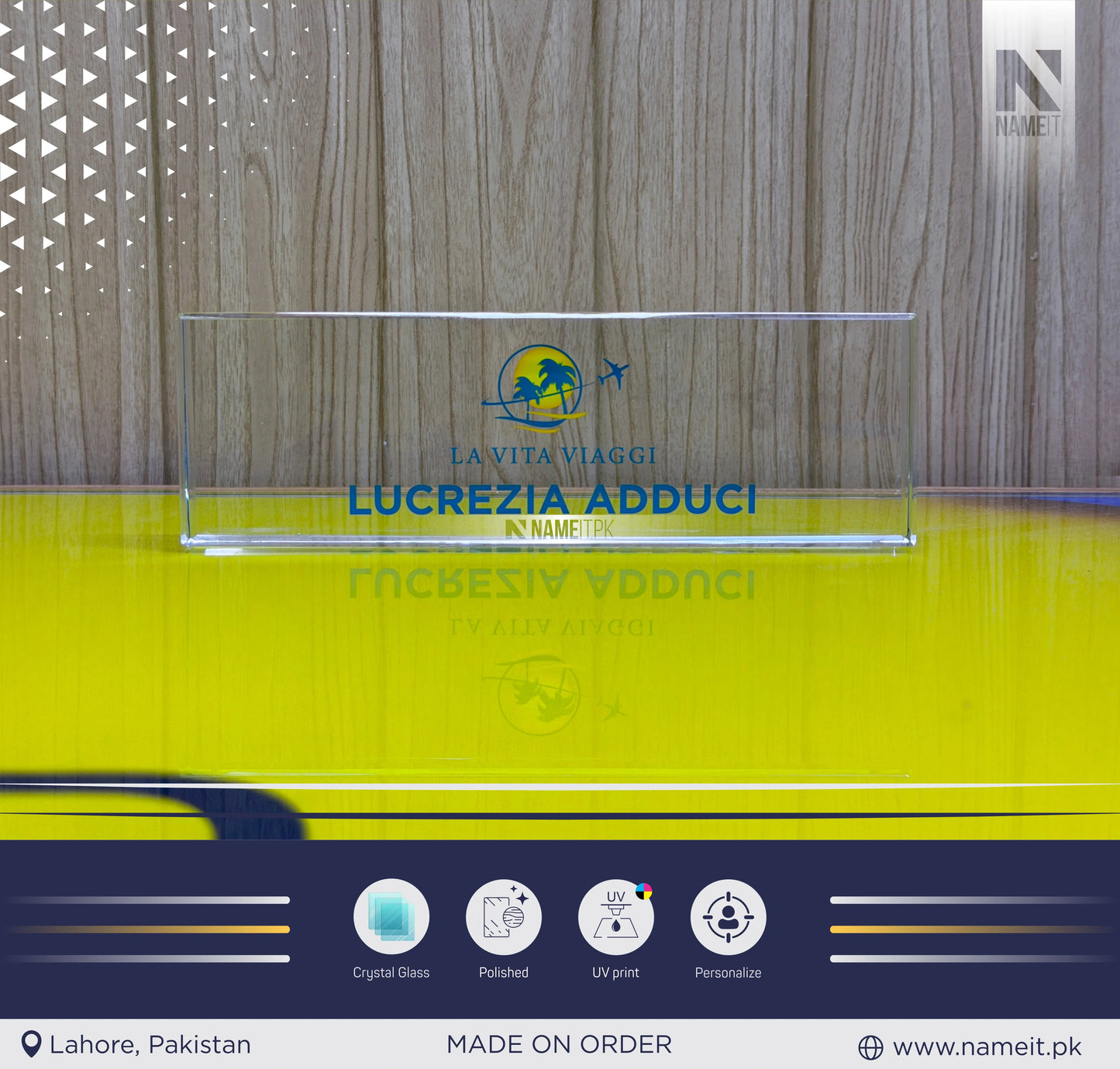 Table Name Plate, Custom Crystal Glass Name Plate for Desk, Teacher Desk Name Plate Cute Office Decorations for Women Personalized Name Plate Appreciation Gifts for Coworkers Teachers