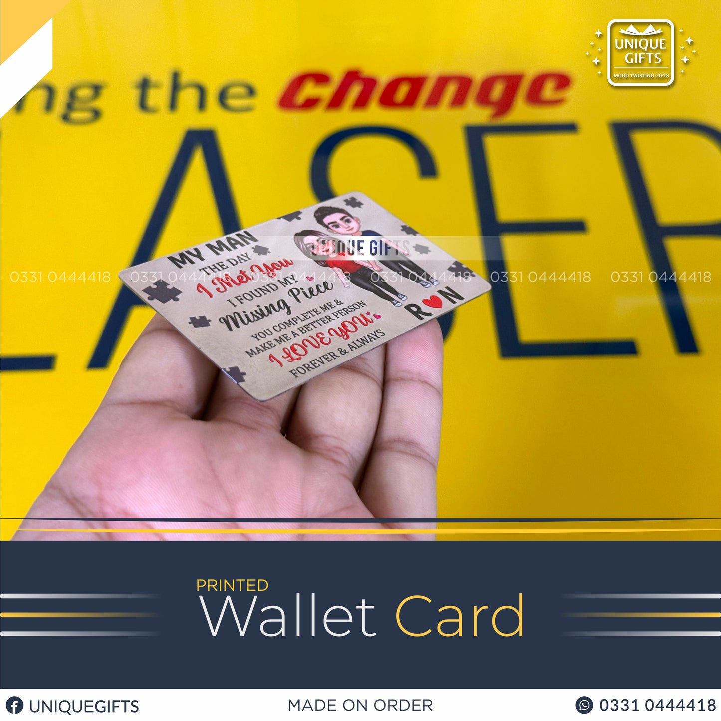 Business Card Stainless Steel -  Metal Wallet Card - Add any text custom card - Keepsake Gift For Him, Husband, Valentines, Anniversary - own text NAMEIT PAKISTAN