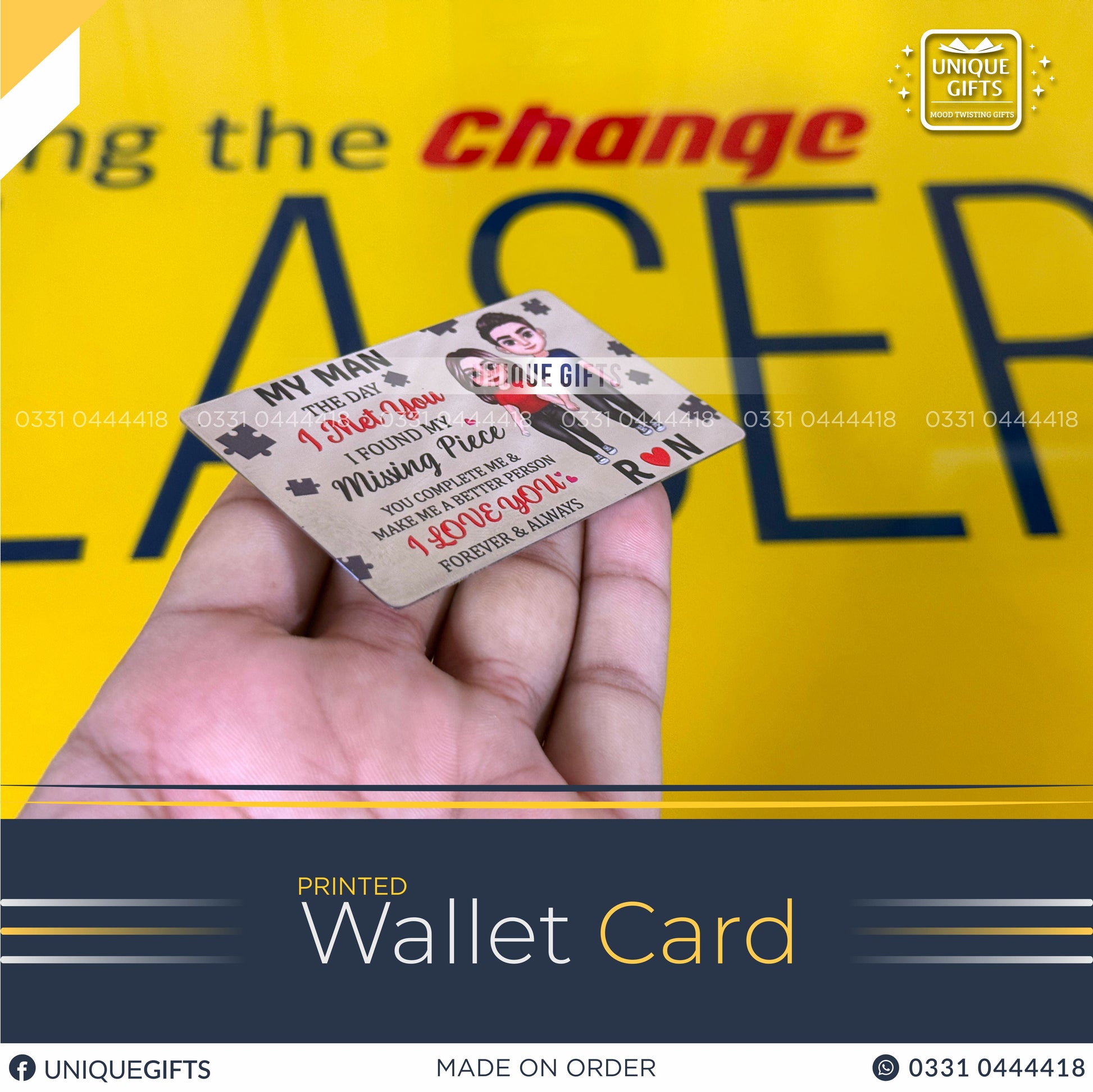 Business Card Stainless Steel -  Metal Wallet Card - Add any text custom card - Keepsake Gift For Him, Husband, Valentines, Anniversary - own text NAMEIT PAKISTAN
