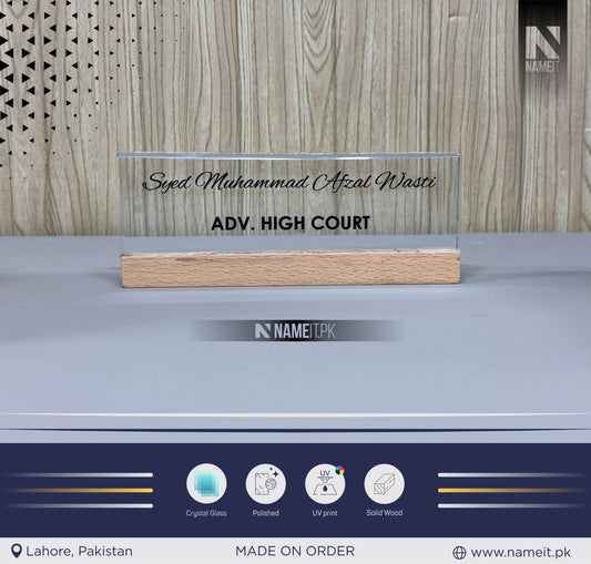 Table Name Plate, Wooden Base, Crystal Glass Name Plate for Desk, Teacher Desk Name Plate Cute Office Decorations for Women Personalized Name Plate Appreciation Gifts for Coworkers Teachers