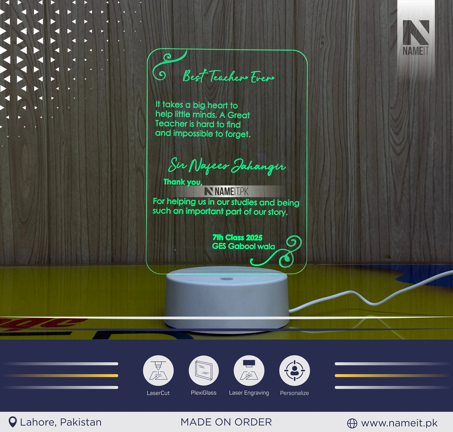 Personalized Acrylic Custom Led Light Table Lamp, Sign, Night Light, Gift for End Year School, University, Best Teacher with Book with Text