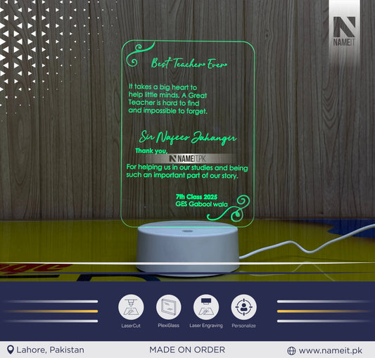 Personalized Acrylic Custom Led Light Table Lamp, Sign, Night Light, Gift for End Year School, University, Best Teacher with Book with Text