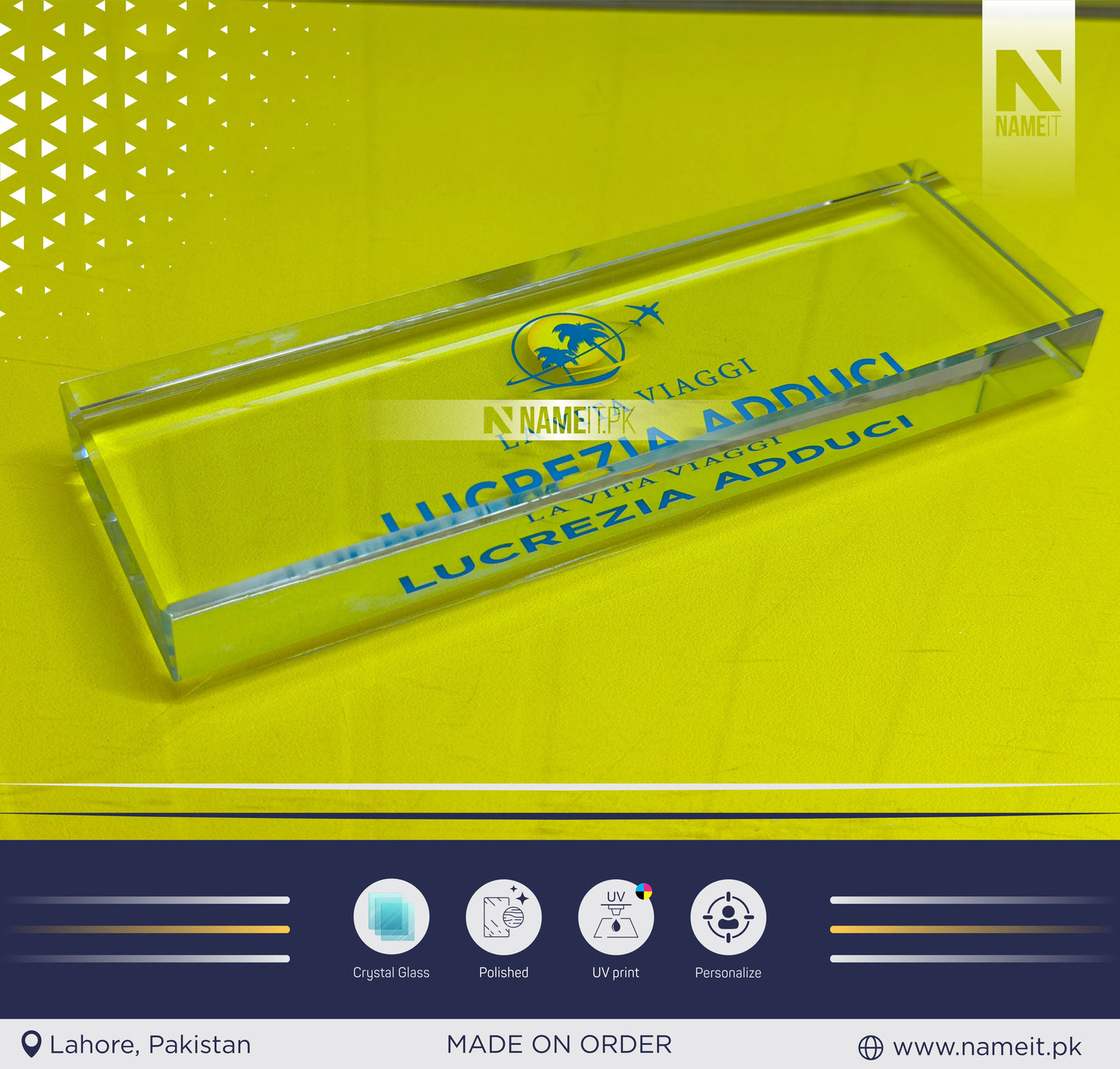 Table Name Plate, Custom Crystal Glass Name Plate for Desk, Teacher Desk Name Plate Cute Office Decorations for Women Personalized Name Plate Appreciation Gifts for Coworkers Teachers