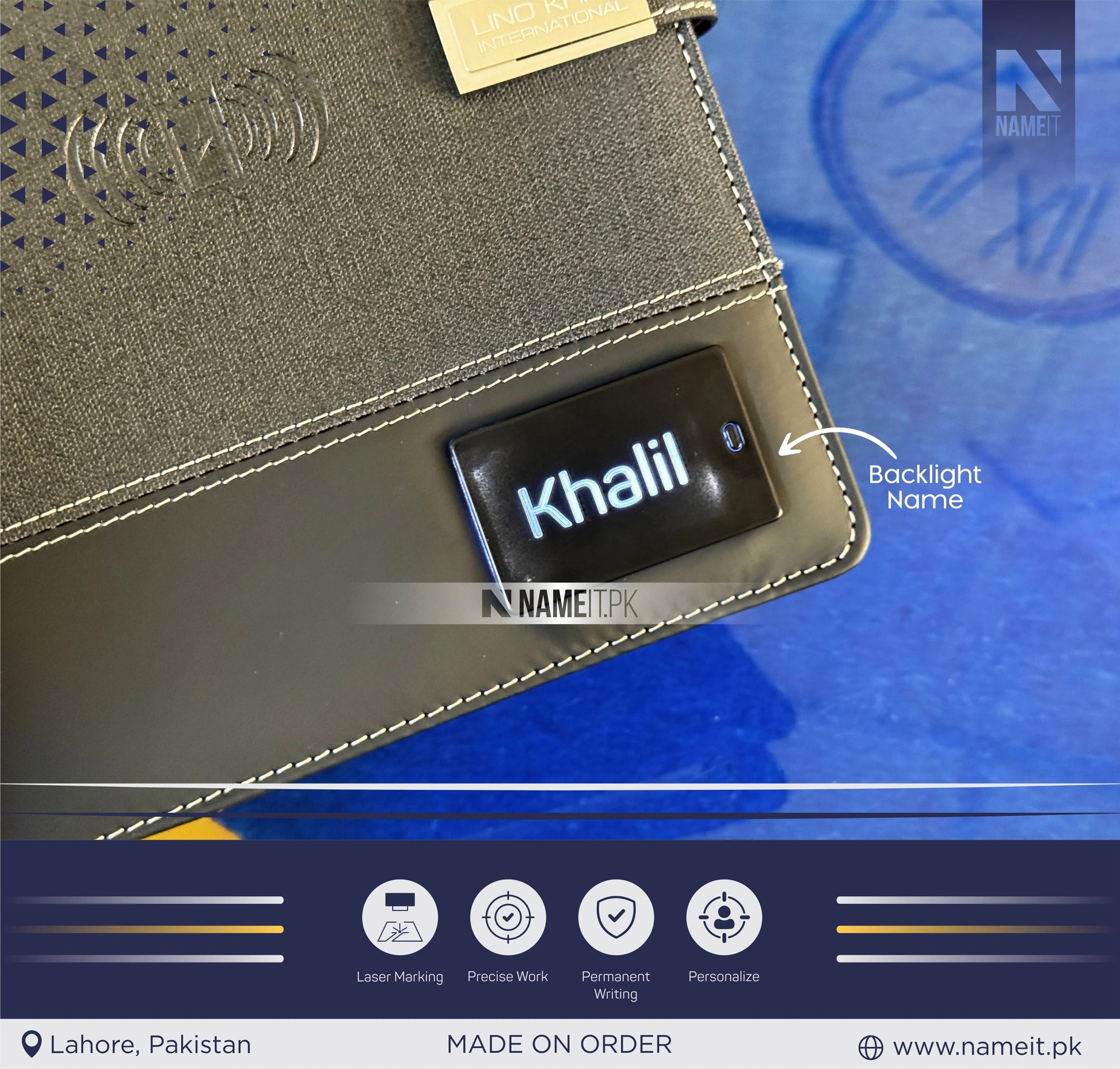 Diary, Personalized TechFolio, Diary with wireless Power Bank USB Drive, Lamp , Passport Pocket NAMEIT PAKISTAN