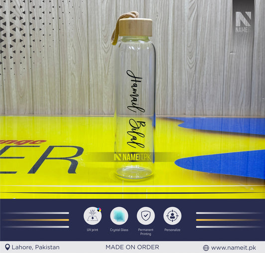 Water Bottle, Crystal Glass Water Bottle with Sleeve Available | Custom Glass Water Bottle | Customizable to Any Design Available