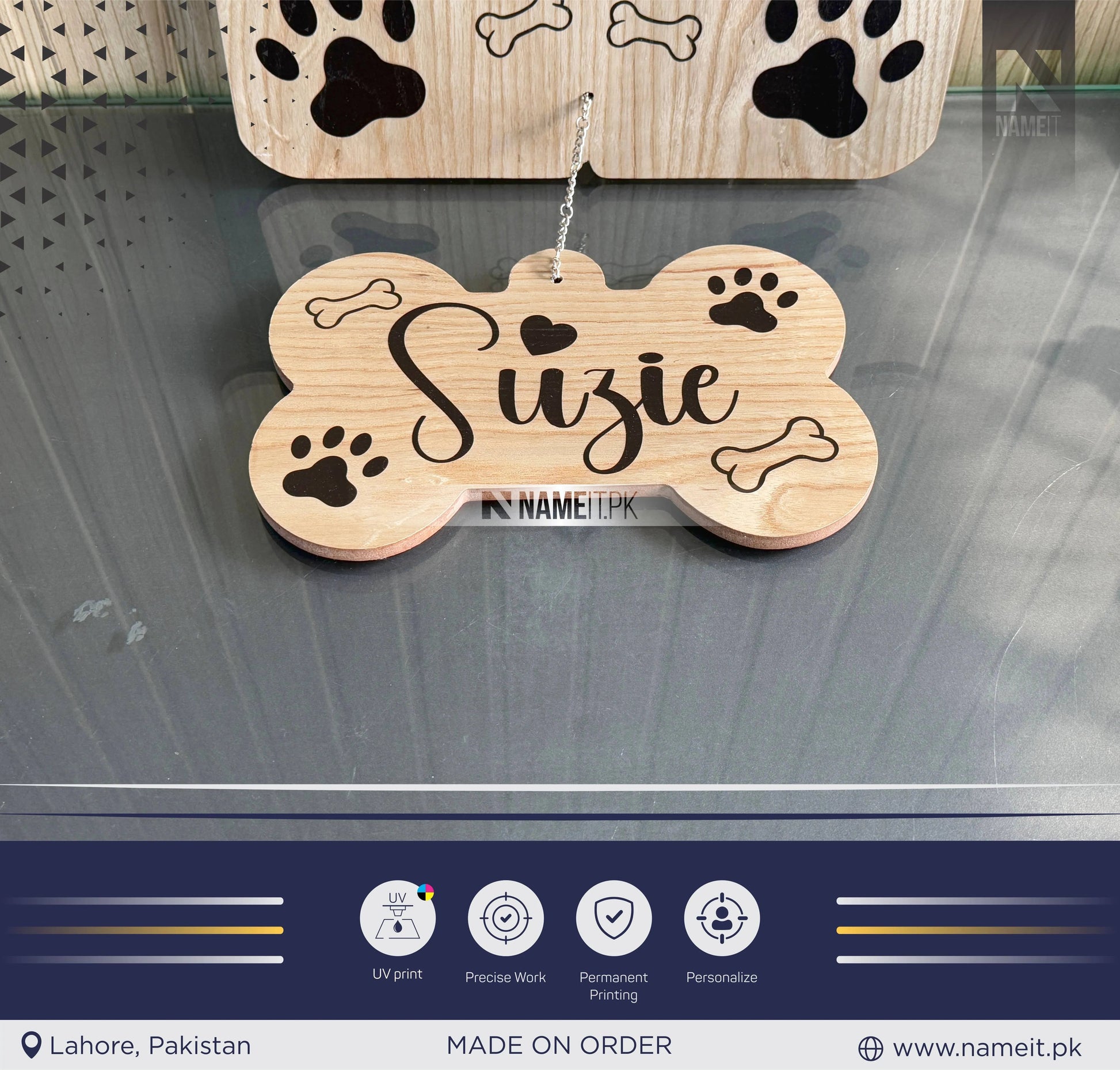 Personalised Pet Sign. A house is not a home without a dog - Dog sign - Housewarming gift - Wooden Laser Cut Uv Print Pet Sign NAMEIT PAKISTAN