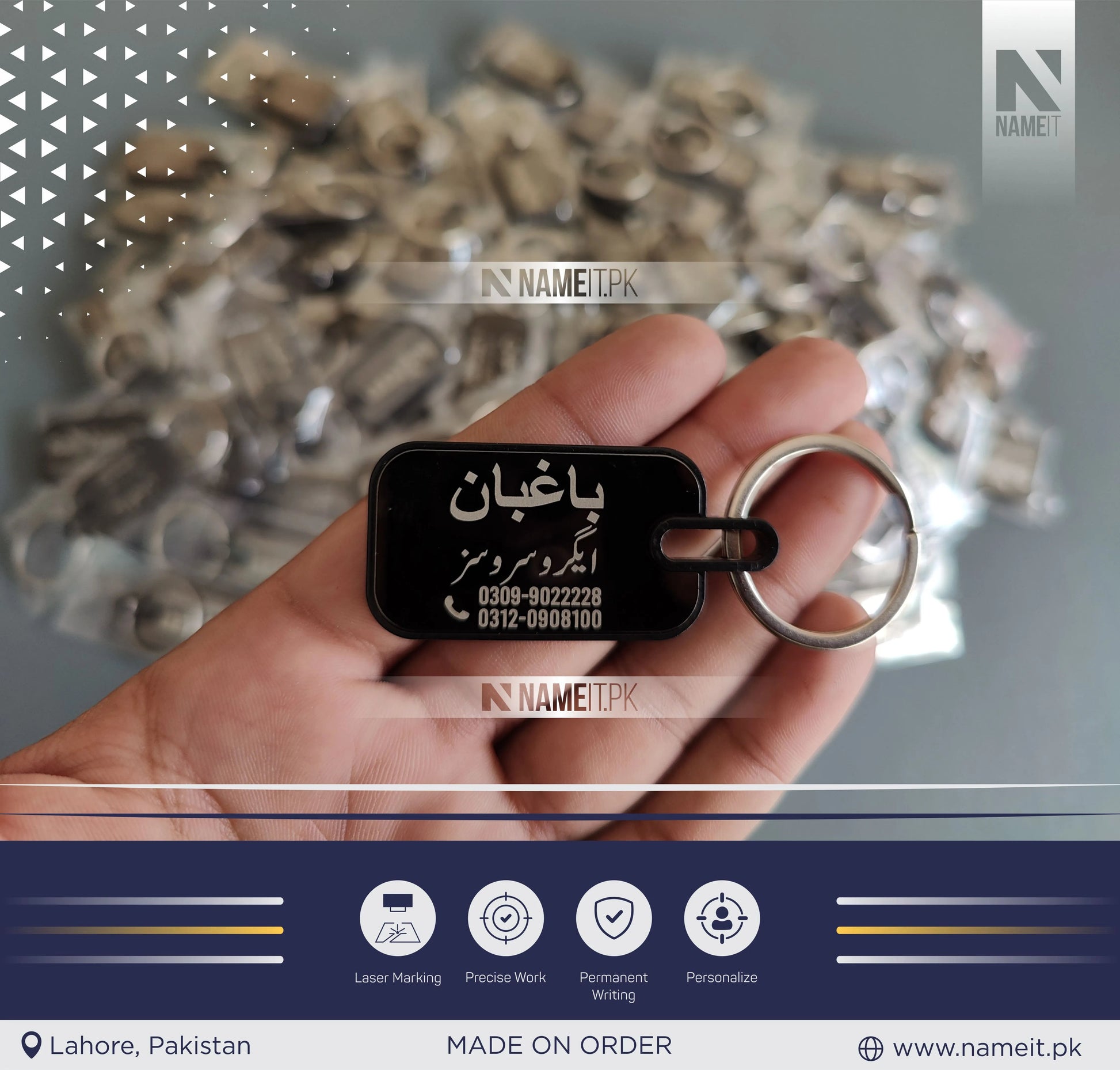 Personalized Premium Metal Keychain, Business Logo, Name, Custom Marketing Business Merchandise, NAMEIT PAKISTAN
