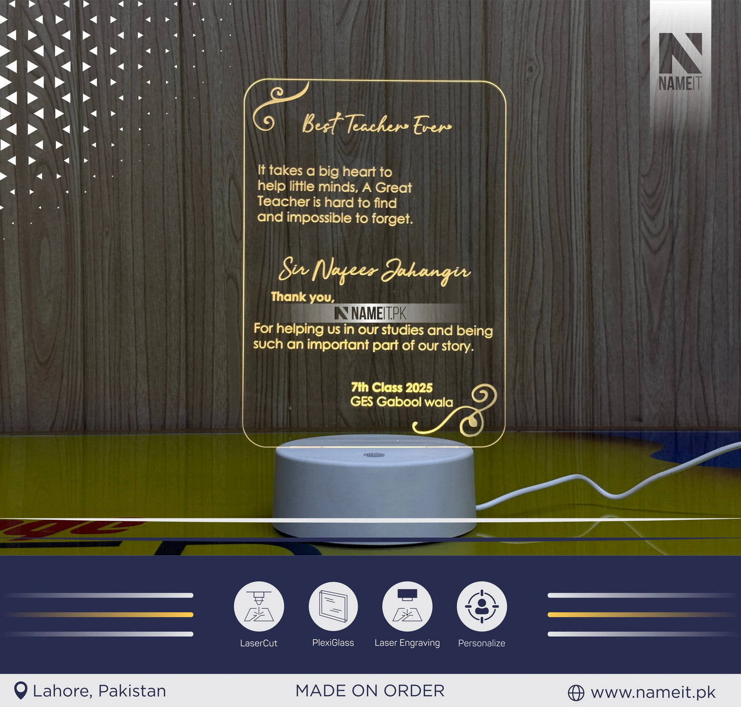 Personalized Acrylic Custom Led Light Table Lamp, Sign, Night Light, Gift for End Year School, University, Best Teacher with Book with Text