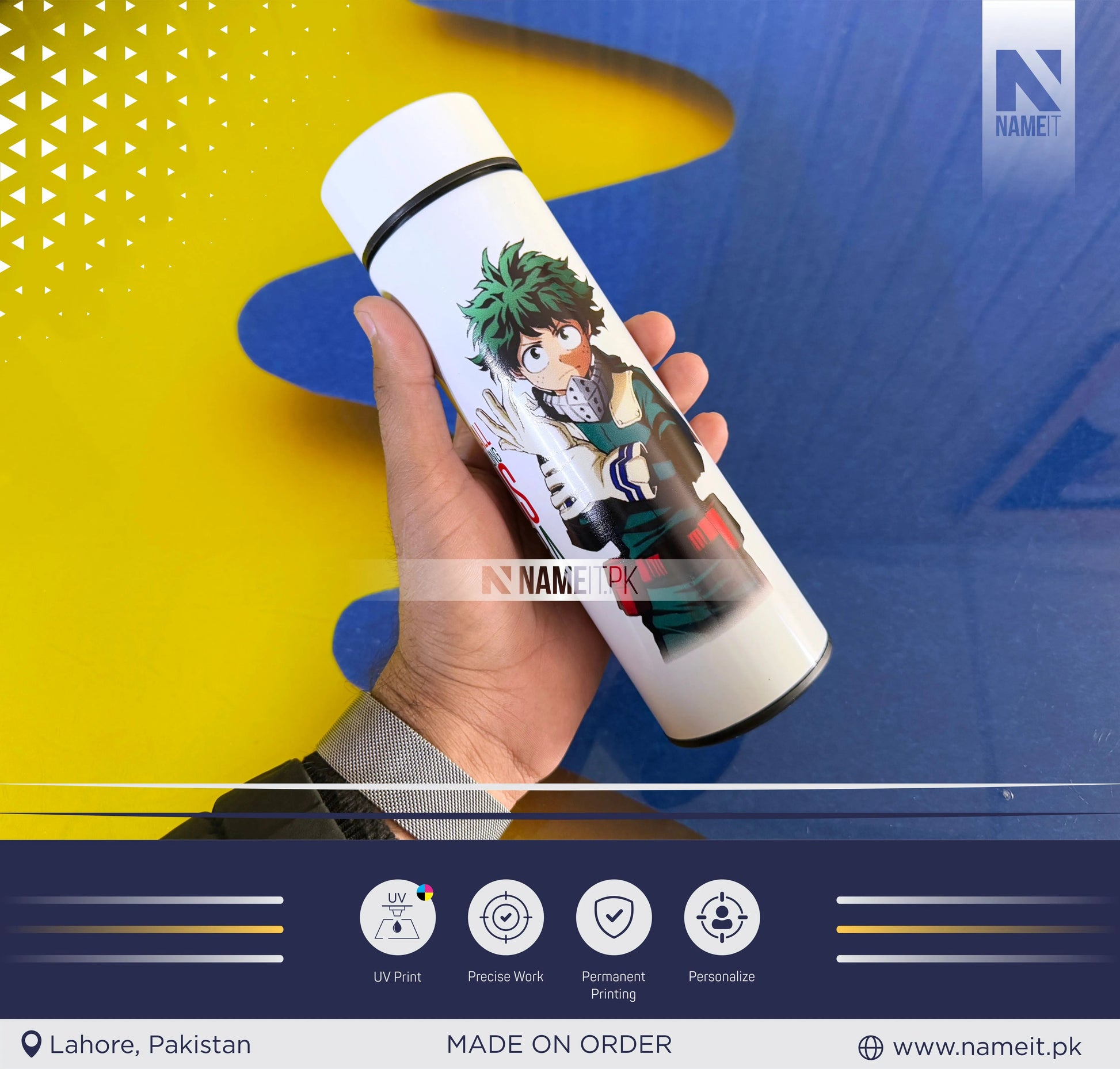 Demon Slayer Water Bottle, Temperature Display Thermos with Name and Date, Temperature Water Bottle , Round Printed Water Bottle NAMEIT PAKISTAN