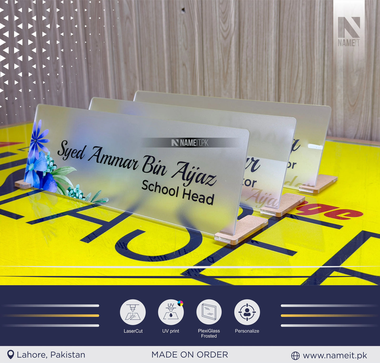 Name Plate For Table Custom Frosted Acrylic with Leaves Pattern, Table Top Decoration, Frosted Plexiglass, Modern Desk Decoration