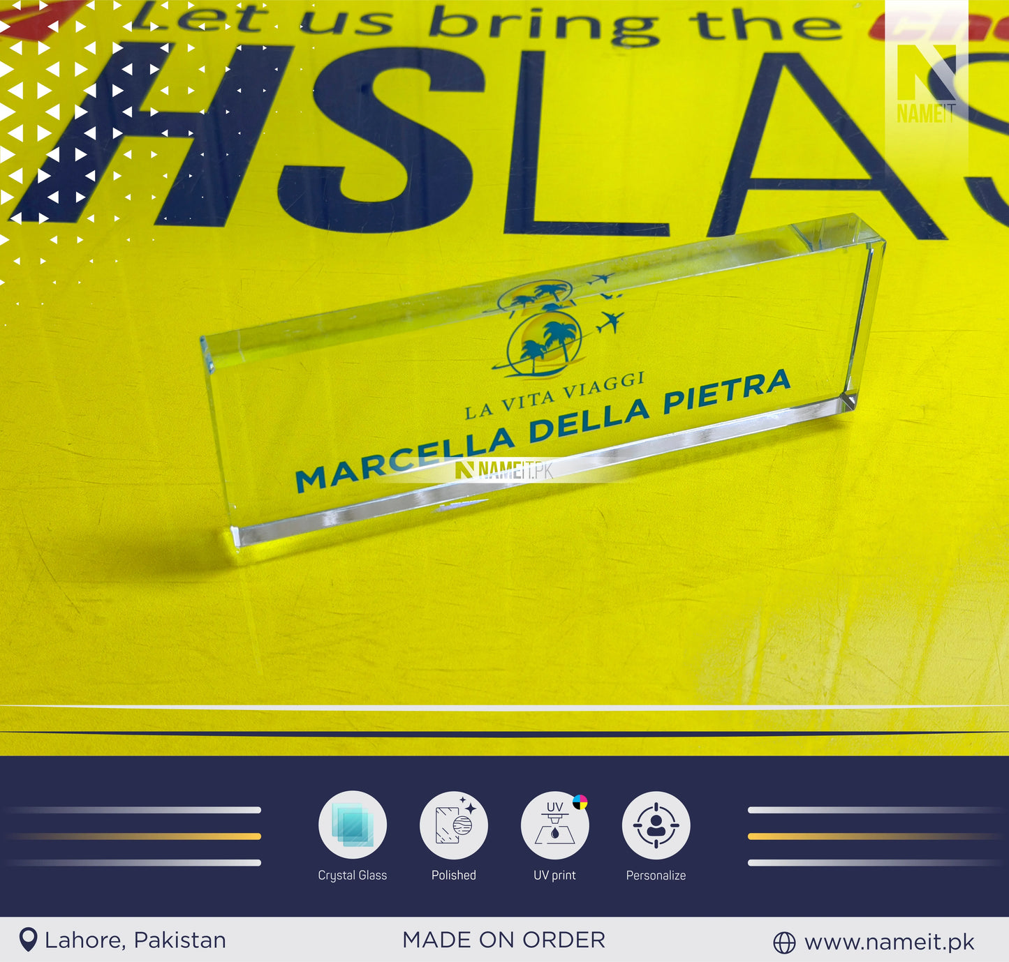 Table Name Plate, Custom Crystal Glass Name Plate for Desk, Teacher Desk Name Plate Cute Office Decorations for Women Personalized Name Plate Appreciation Gifts for Coworkers Teachers