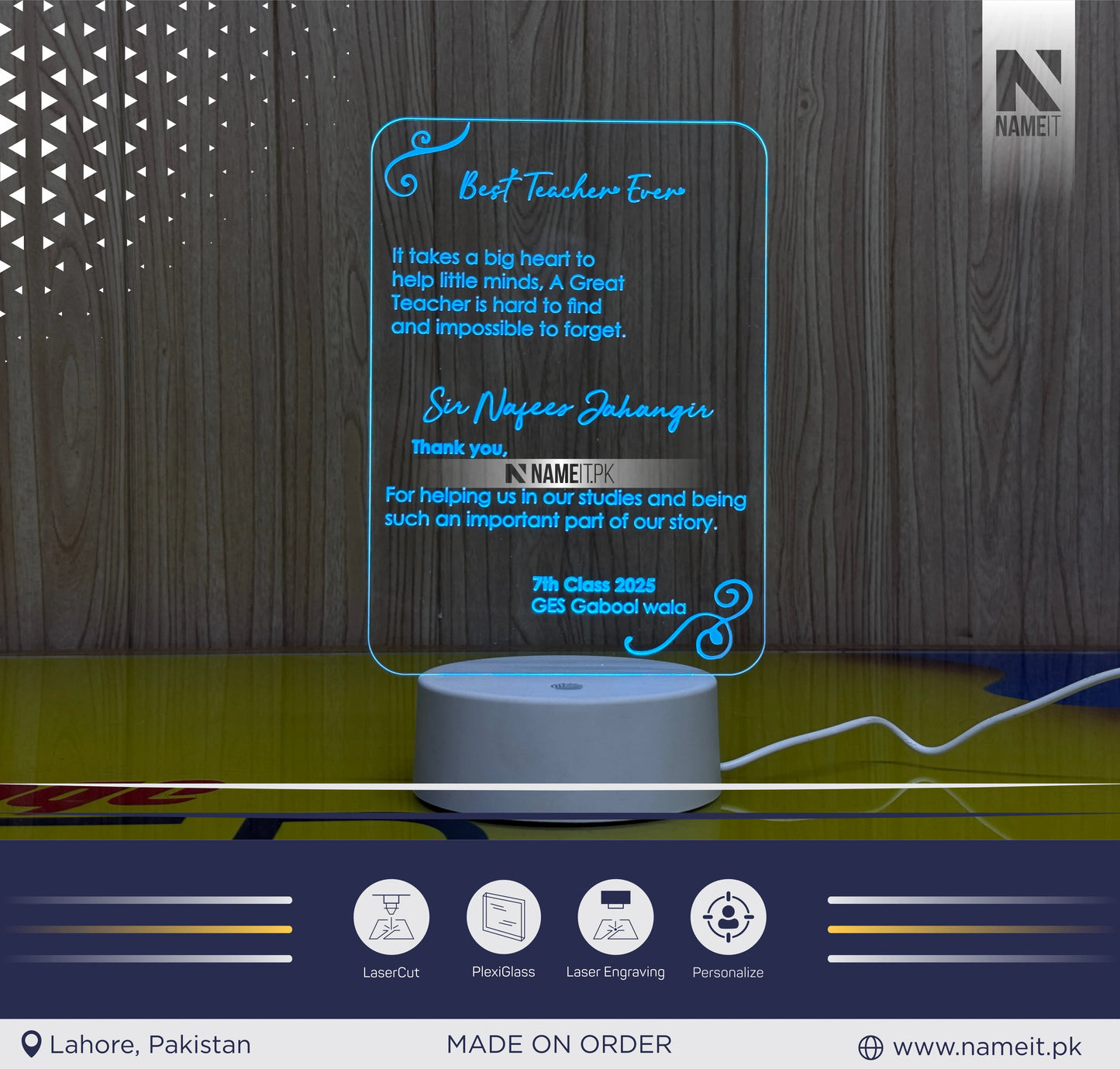 Personalized Acrylic Custom Led Light Table Lamp, Sign, Night Light, Gift for End Year School, University, Best Teacher with Book with Text