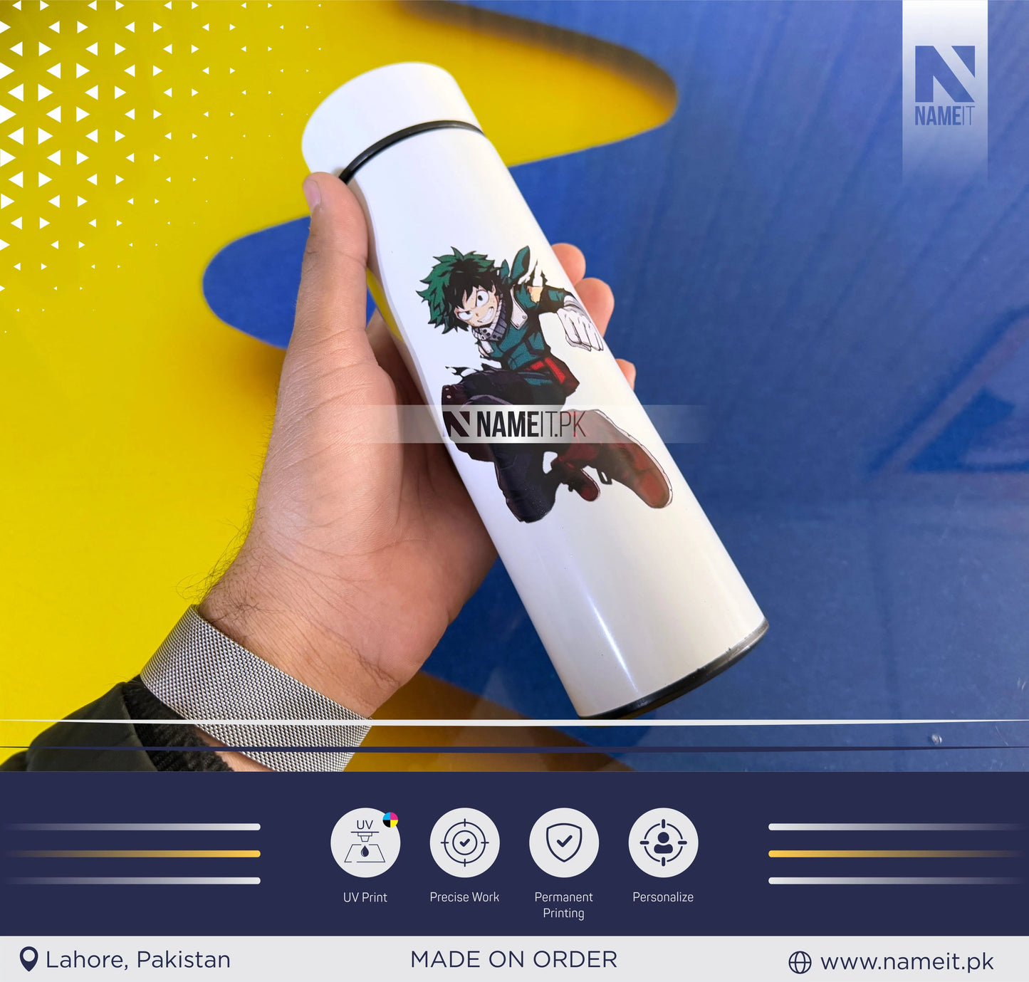 Demon Slayer Water Bottle, Temperature Display Thermos with Name and Date, Temperature Water Bottle , Round Printed Water Bottle NAMEIT PAKISTAN