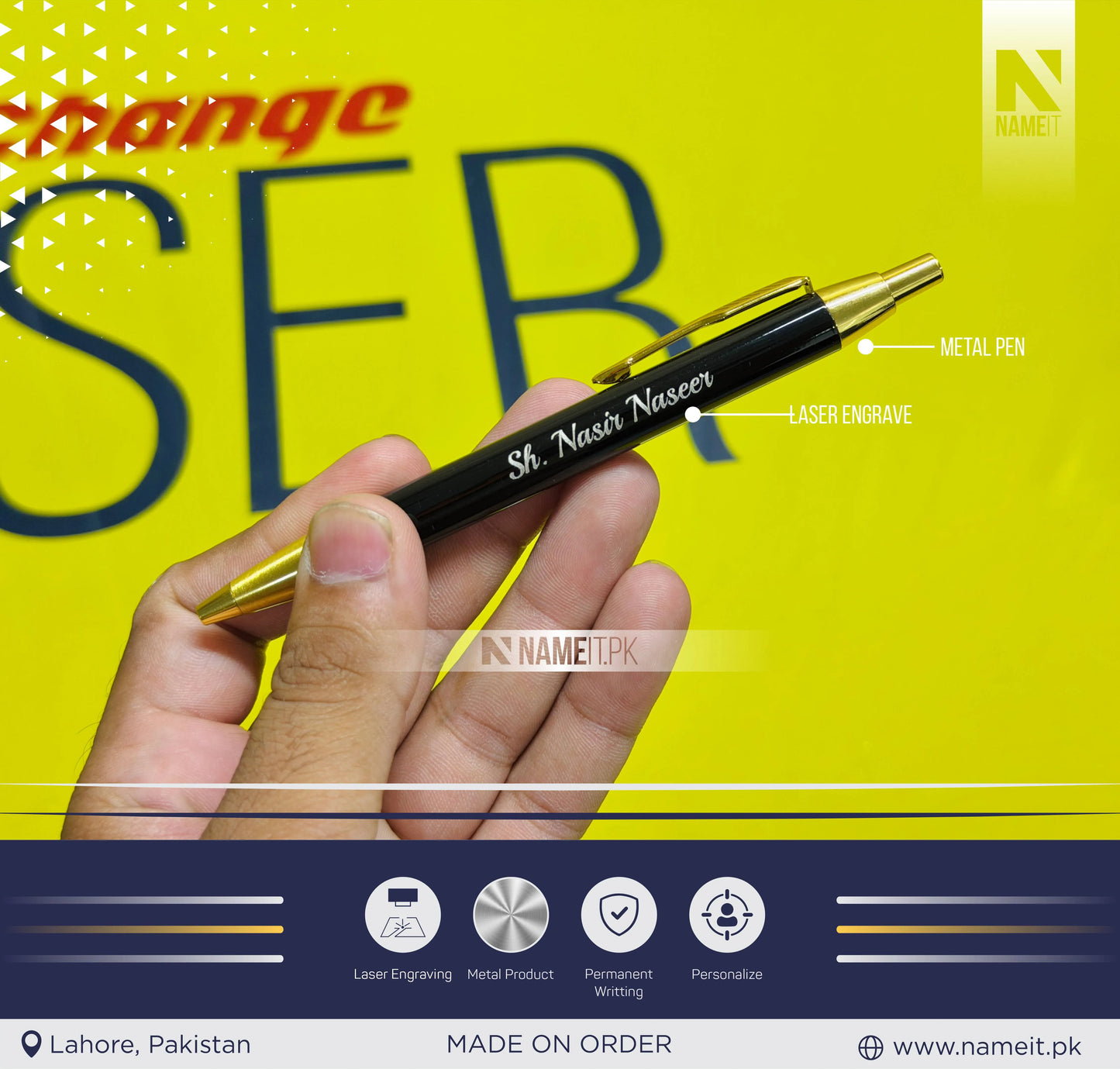 PEN, Personalized Laser Engraved Metal Pen | Premium Black & Gold Ballpoint Pen | Custom Name Engraving Gift for Professionals
