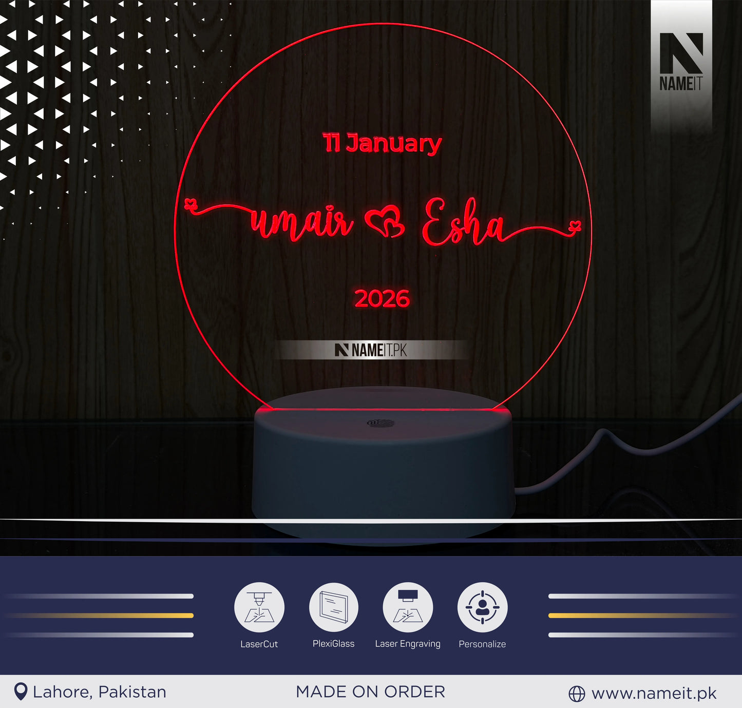 Custom 3D LED Night Light with Two Names Lovers, Wedding Desk Lamp, Anniversary Gift, Birthday Gifts, Bedroom Lamp, Sleep light, SURPRISE