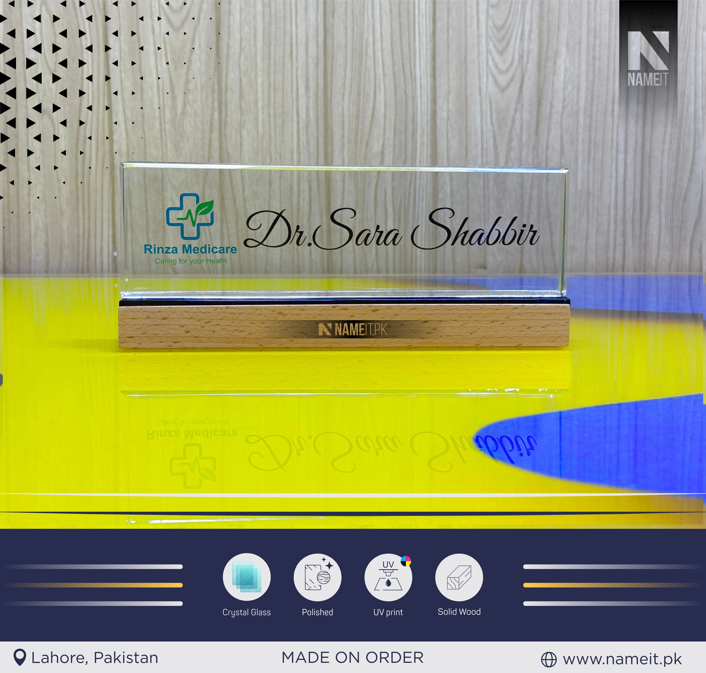 Table Name Plate, Customized Desk Name Plate with Wooden Stand | Personalized Office Table Name Sign | Custom Name Board for Manager, Boss, Employee, Teacher, Doctor, Reception & Corporate Gift