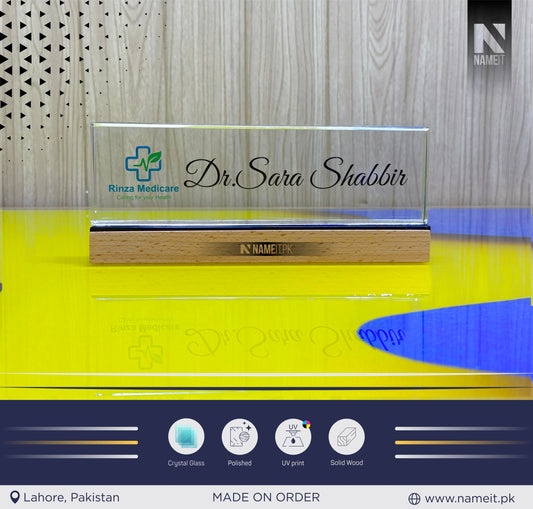 Table Name Plate, Customized Desk Name Plate with Wooden Stand | Personalized Office Table Name Sign | Custom Name Board for Manager, Boss, Employee, Teacher, Doctor, Reception & Corporate Gift