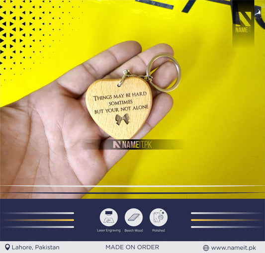 Personalised Engraved Wooden Heart Keyring / Custom Key Fob / Love Heart Key Ring / Anniversary gift / Mothers’ Day gift / NAMEIT PAKISTAN