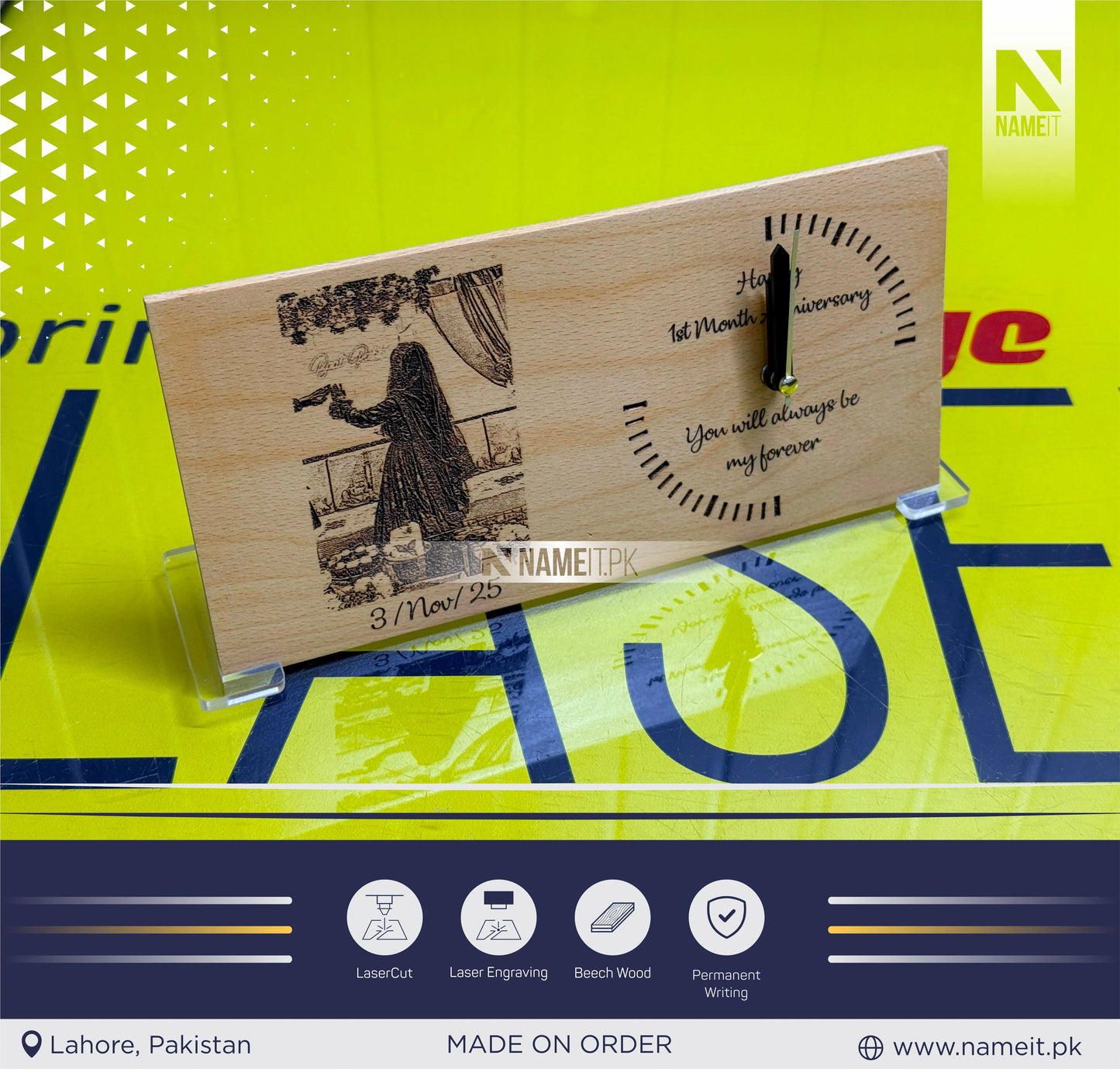 Wooden Table Clock With Premium Box, Solid beech wood desk clock, Original Design, Gift for Home, Free Customization, Home Decor