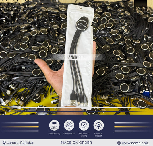 Custom Logo Light-Up Charging Cable, 3-in-1 Fast Charging Cable, Premium 3-in-1 Charging Cable for iPhone, Android, and USB-C devices