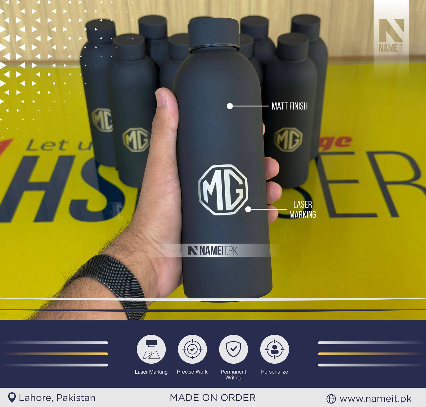 Personalised Engraved Stainless Steel Insulated Water Bottle, Laser Custom Logo, Matte Finish Travel Thermal Flask Drink, Corporate Gift