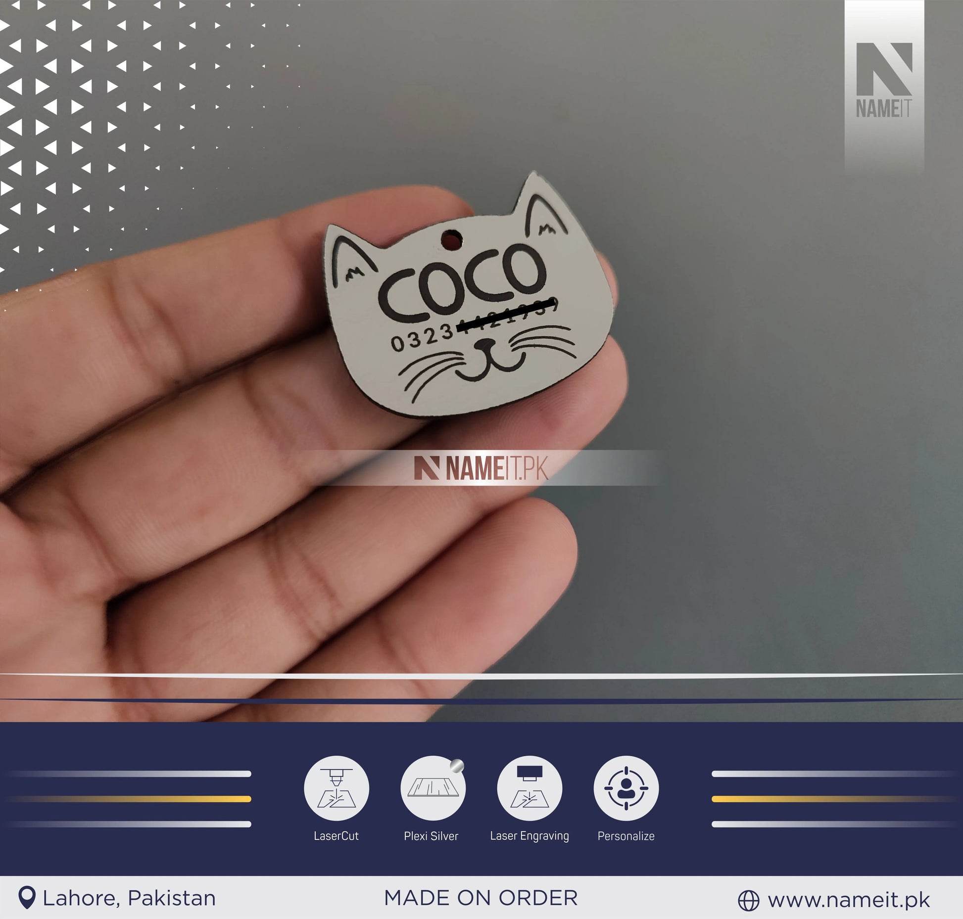 Pets Tag Personalized, Cat Face Tag, Pet Tags for Collars, Engraved Tag, Name Tag, Customized Pet Tag, Kitty Tag NAMEIT PAKISTAN