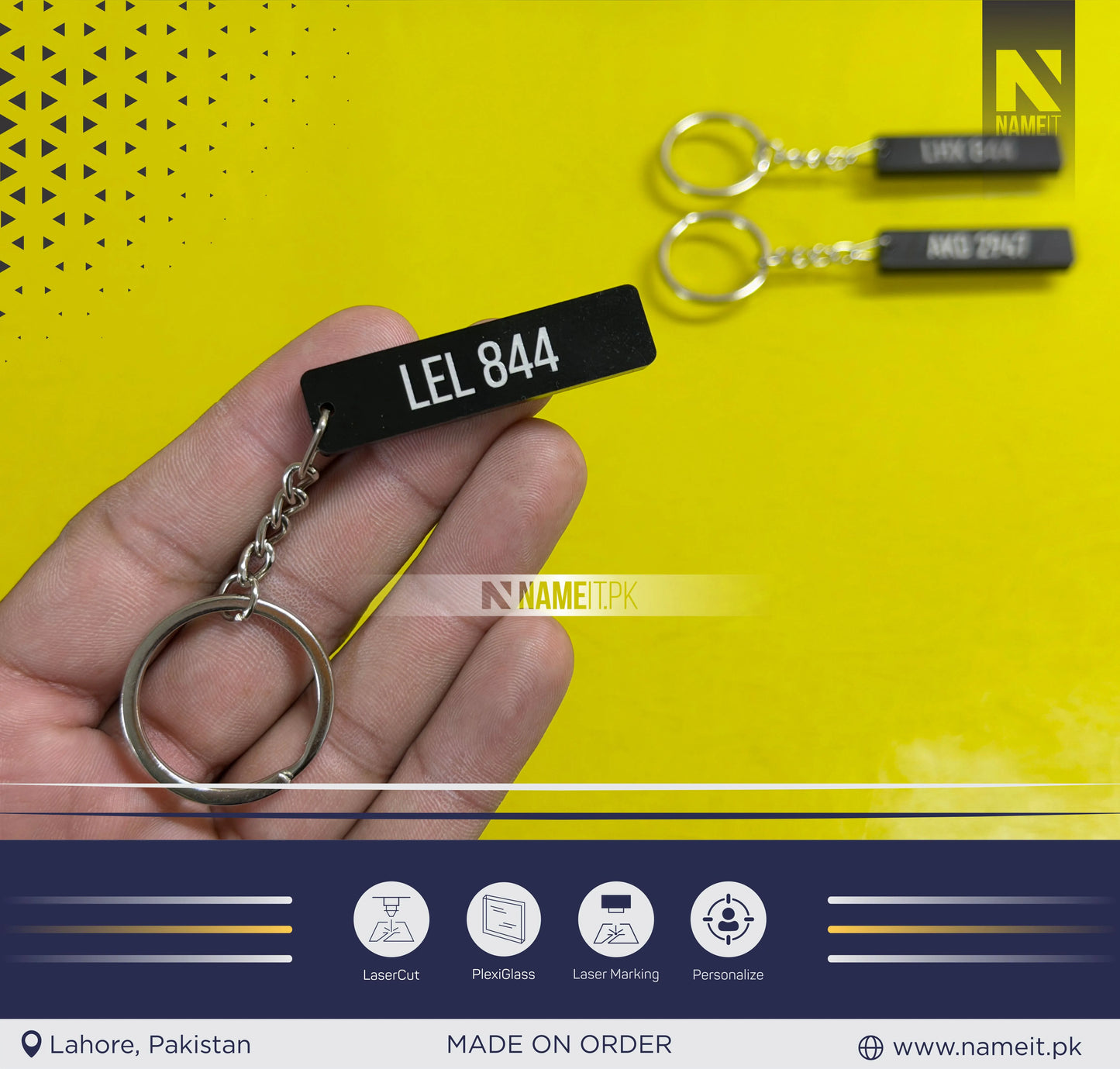 Keychain, Customized Acrylic Keychain Glossy Write Your Car Bike Number or Any Name Keychain Customized
