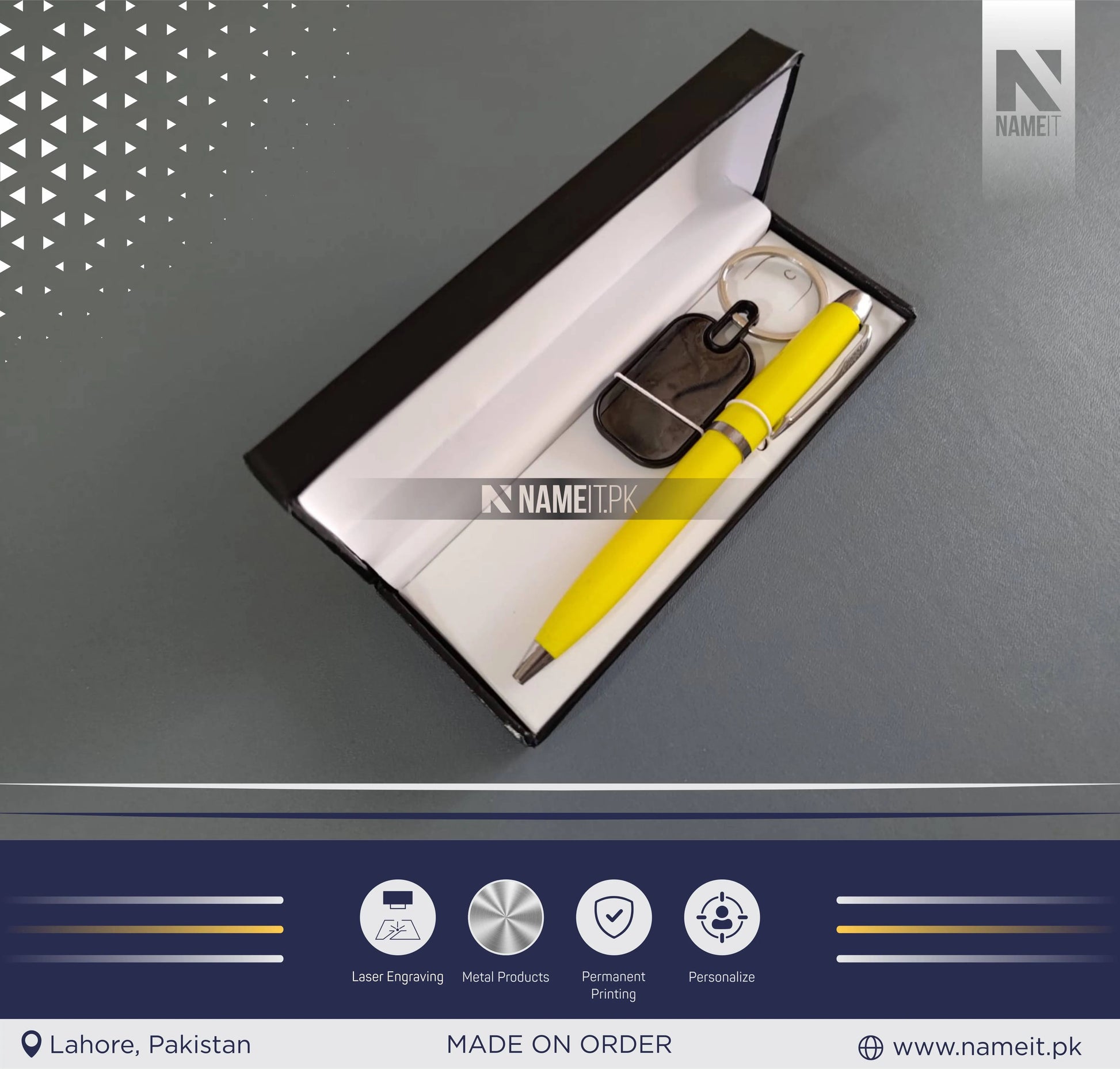 Gift Set 2 in 1, Customized Metal Pen & Metal Keyring NAMEIT PAKISTAN