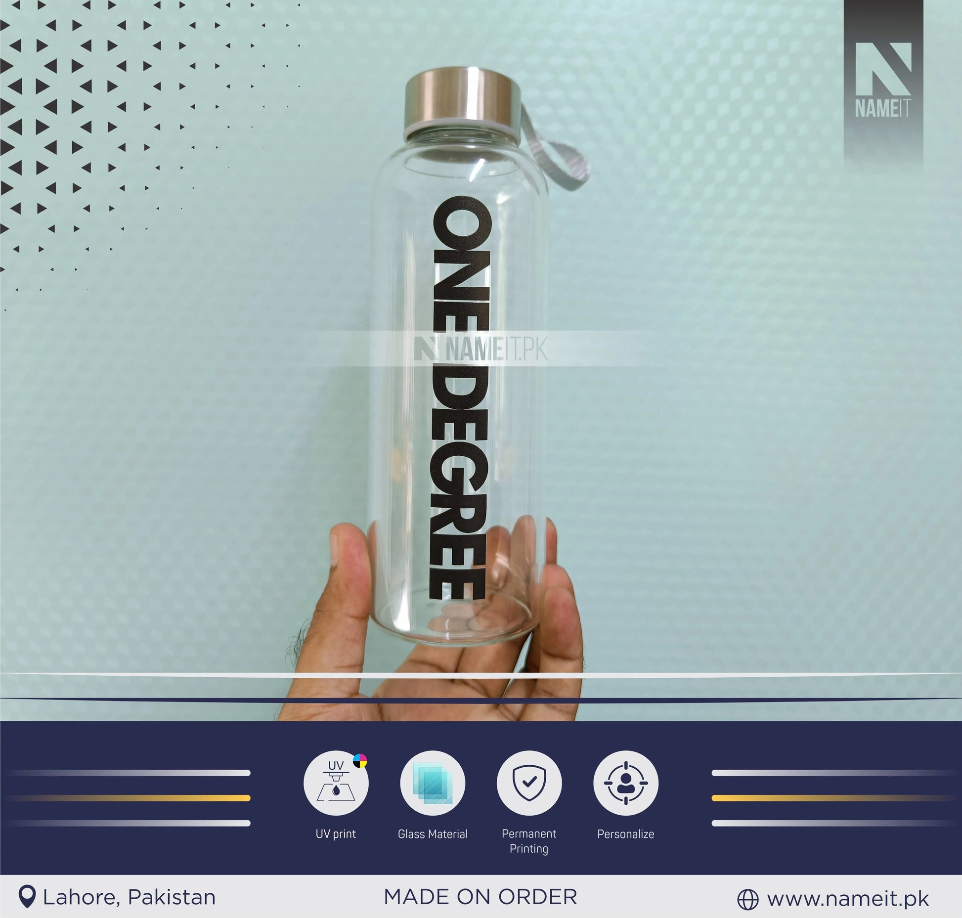 Personalized Crystal Glass Water Bottle with Sleeve Available | Custom Glass Water Bottle | Customizable to Any Design Available NAMEIT PAKISTAN
